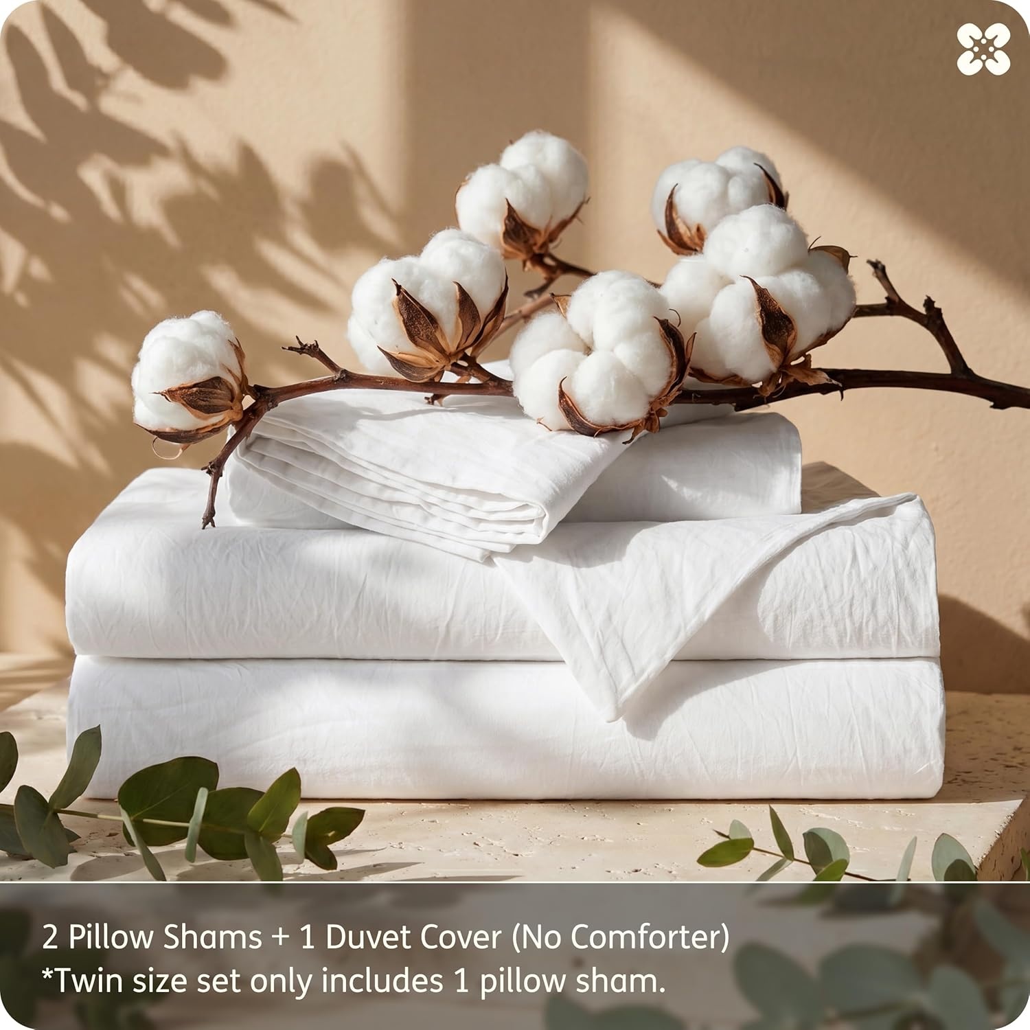 image:imageBedsure PureWoven 100 Washed Cotton Duvet Cover Set Queen Size 3PC Linen Like Texture Percale Breathable Bedding Set for All Seasons Zipper Closure 8 Corner Ties Natural White 90 X 9001 Natural White No Comforter