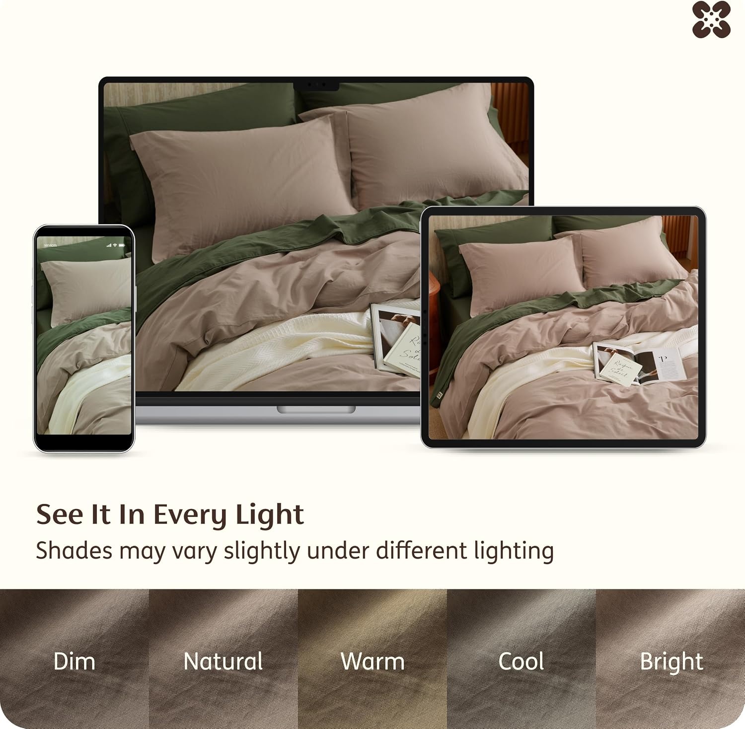 image:imageBedsure PureWoven 100 Washed Cotton Duvet Cover Set Queen Size 3PC Linen Like Texture Percale Breathable Bedding Set for All Seasons Zipper Closure 8 Corner Ties Natural White 90 X 9006 Light Brown No Comforter