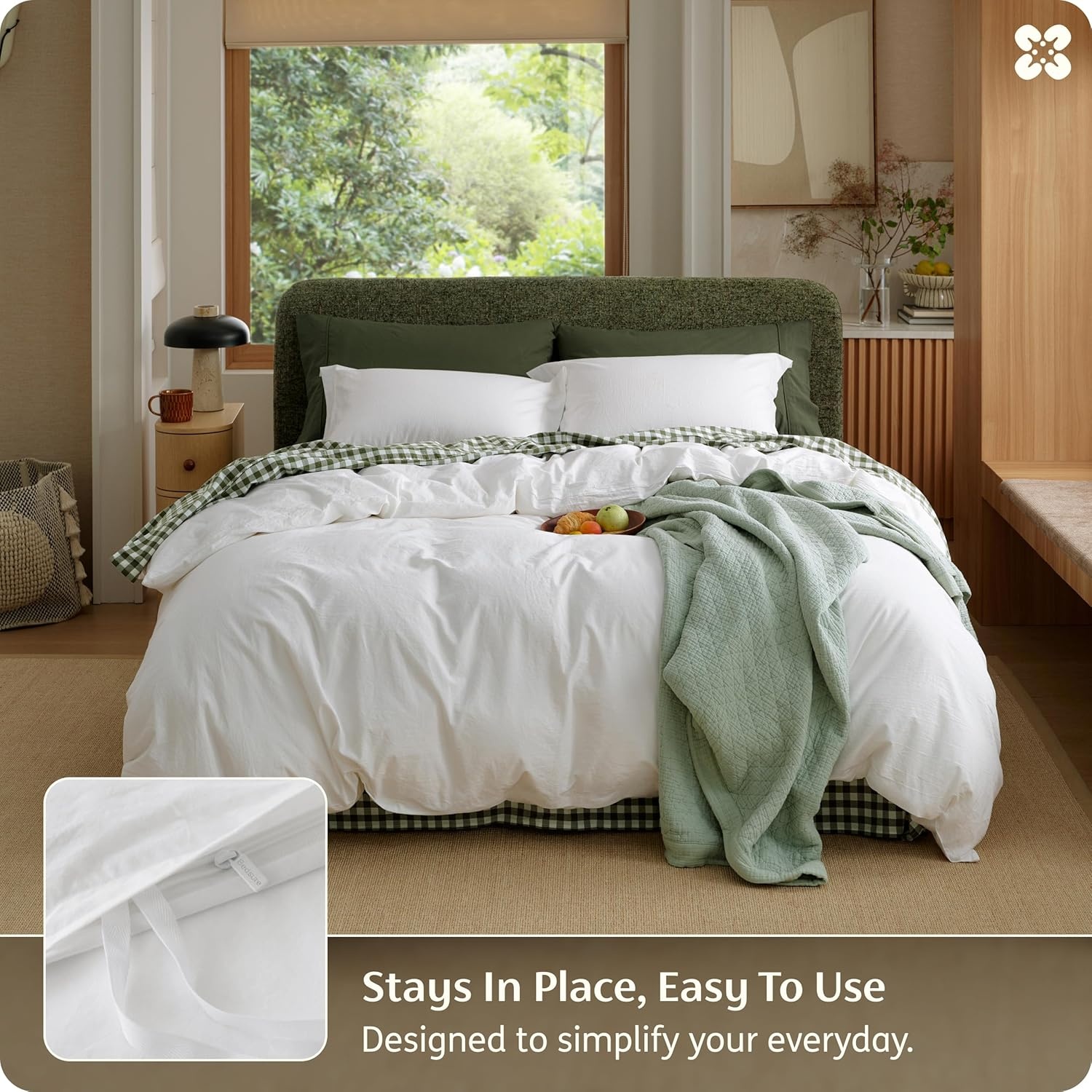 image:imageBedsure PureWoven 100 Washed Cotton Duvet Cover Set Queen Size 3PC Linen Like Texture Percale Breathable Bedding Set for All Seasons Zipper Closure 8 Corner Ties Natural White 90 X 9001 Natural White No Comforter
