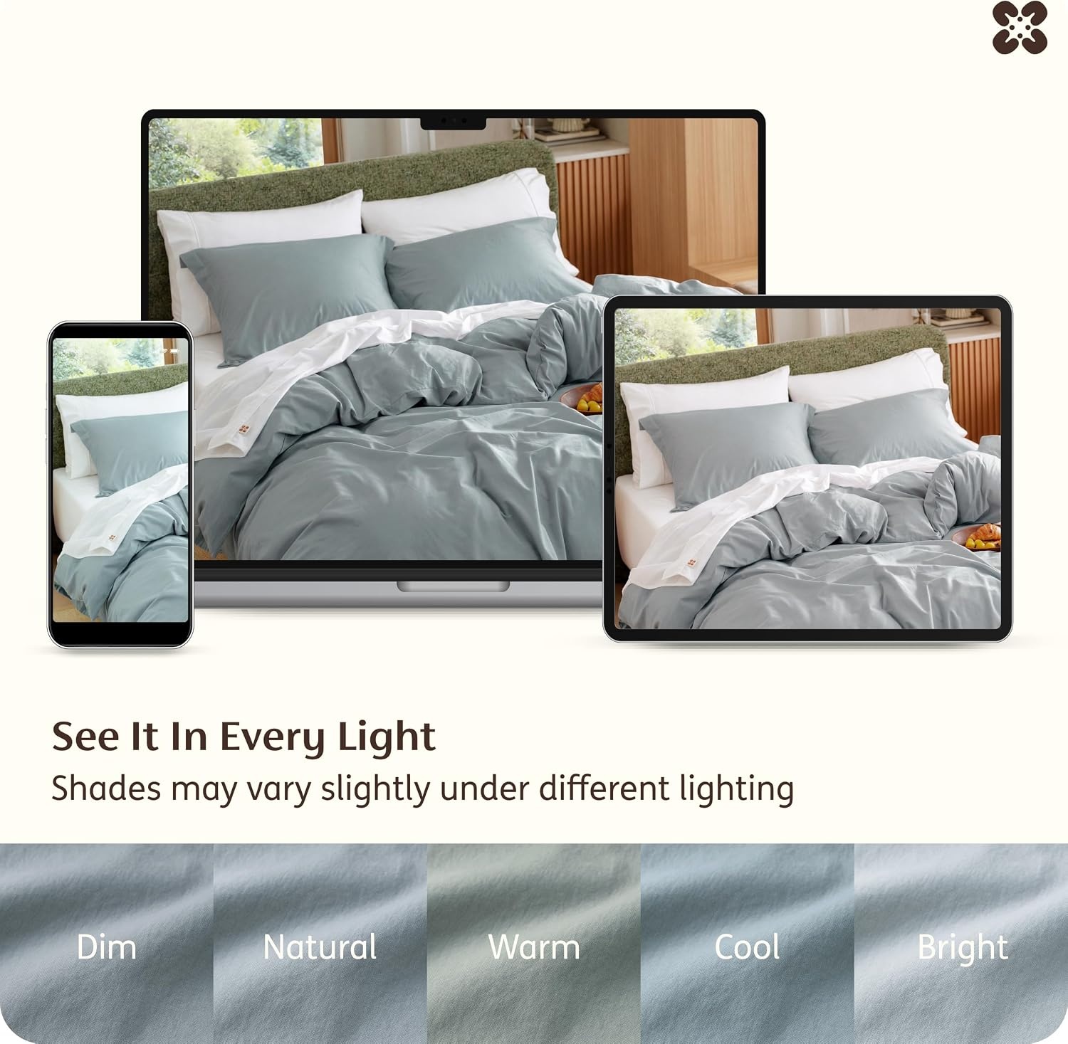 image:imageBedsure PureWoven 100 Washed Cotton Duvet Cover Set Queen Size 3PC Linen Like Texture Percale Breathable Bedding Set for All Seasons Zipper Closure 8 Corner Ties Natural White 90 X 9014 Dusty Blue No Comforter