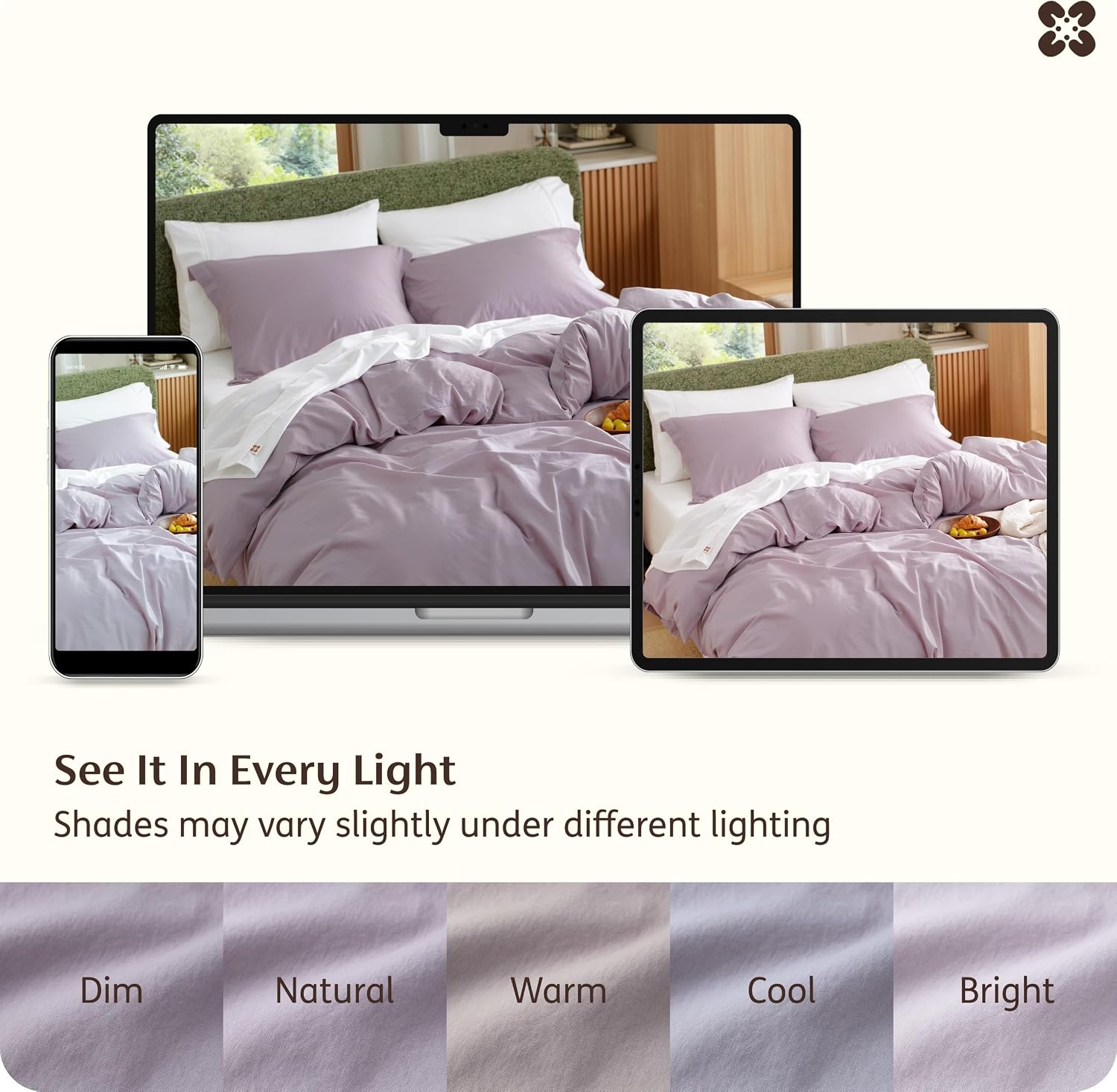image:imageBedsure PureWoven 100 Washed Cotton Duvet Cover Set Queen Size 3PC Linen Like Texture Percale Breathable Bedding Set for All Seasons Zipper Closure 8 Corner Ties Natural White 90 X 9016 Lavender No Comforter