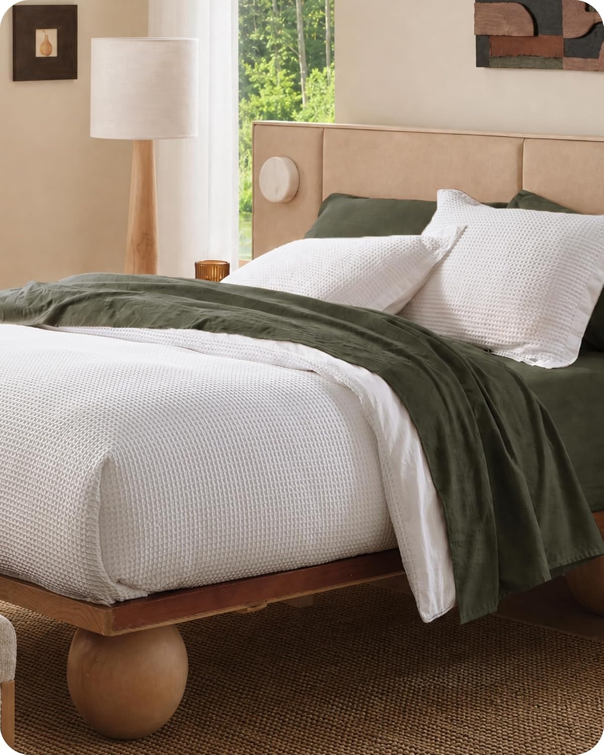 image:imageBedsure PureWoven 3 Pieces 100 Cotton Waffle Duvet Cover Set Queen White Waffle Weave Texture Soft SkinFriendly Breathable AllSeason Machine Washable Home Decor Gift Good Housekeeping Seal01 Coconut White No Comforter