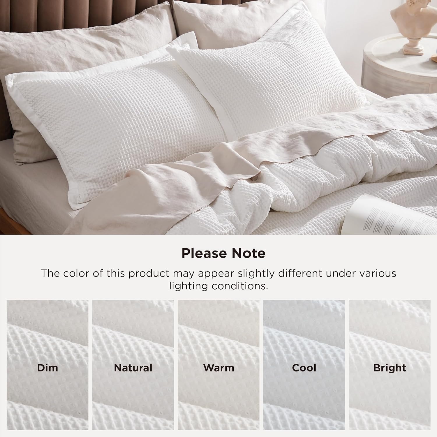 image:imageBedsure PureWoven 3 Pieces 100 Cotton Waffle Duvet Cover Set Queen White Waffle Weave Texture Soft SkinFriendly Breathable AllSeason Machine Washable Home Decor Gift Good Housekeeping Seal01 Coconut White No Comforter