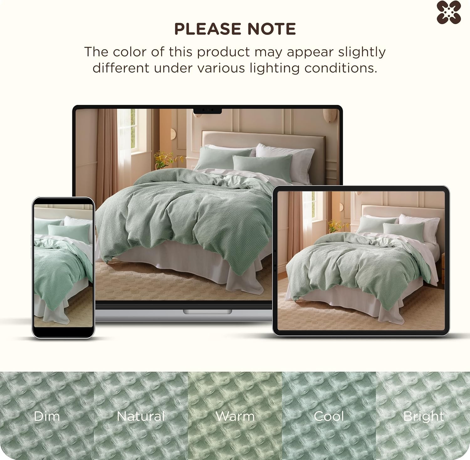 image:imageBedsure PureWoven 3 Pieces 100 Cotton Waffle Duvet Cover Set Queen White Waffle Weave Texture Soft SkinFriendly Breathable AllSeason Machine Washable Home Decor Gift Good Housekeeping Seal11 Sage Green No Comforter
