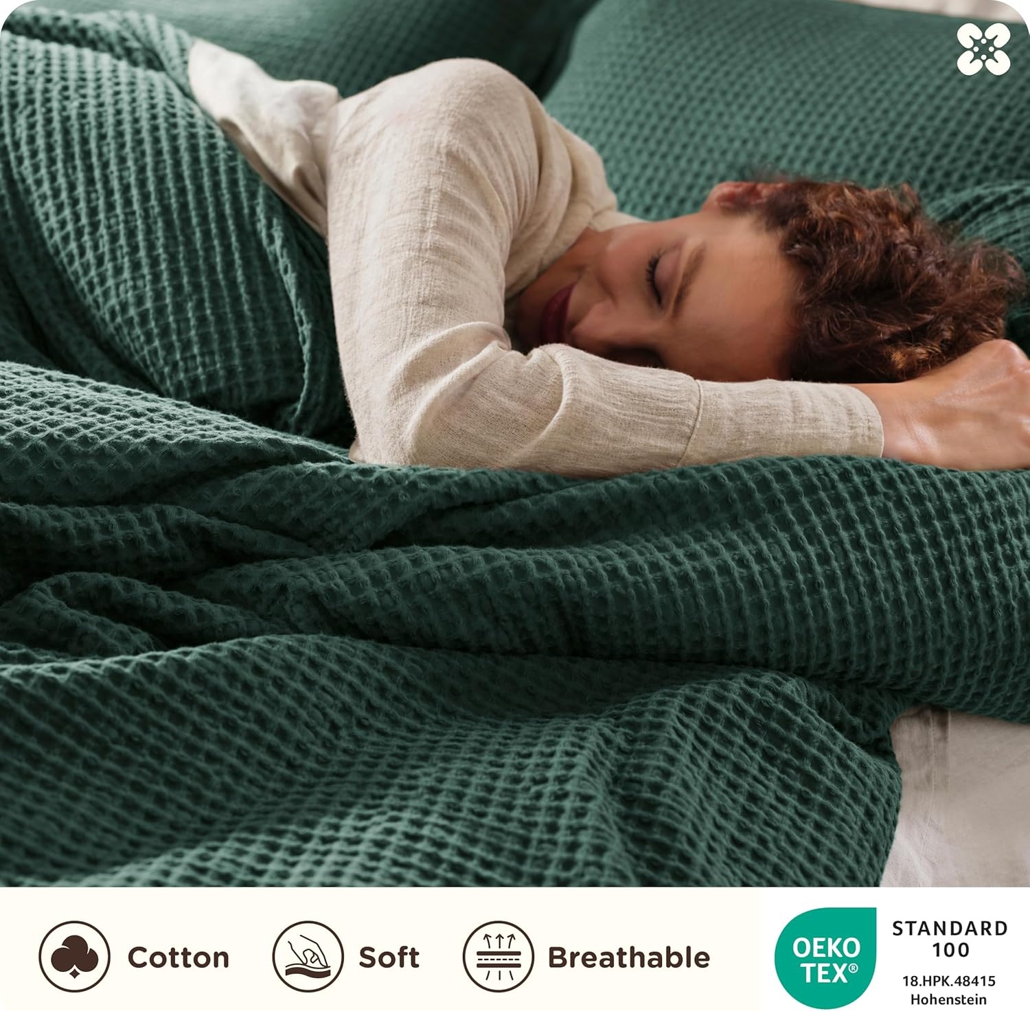 image:imageBedsure PureWoven 3 Pieces 100 Cotton Waffle Duvet Cover Set Queen White Waffle Weave Texture Soft SkinFriendly Breathable AllSeason Machine Washable Home Decor Gift Good Housekeeping Seal13 Forest Green No Comforter