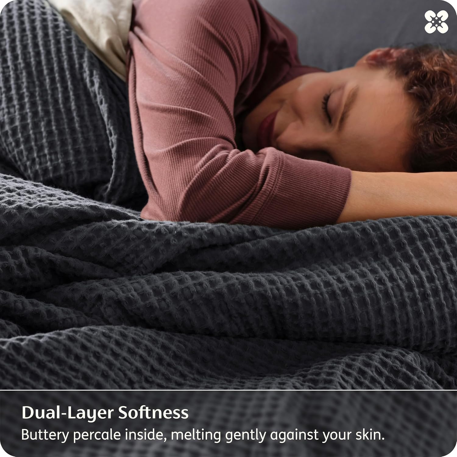 image:imageBedsure PureWoven 3 Pieces 100 Cotton Waffle Duvet Cover Set Queen White Waffle Weave Texture Soft SkinFriendly Breathable AllSeason Machine Washable Home Decor Gift Good Housekeeping Seal19 Charcoal Black No Comforter