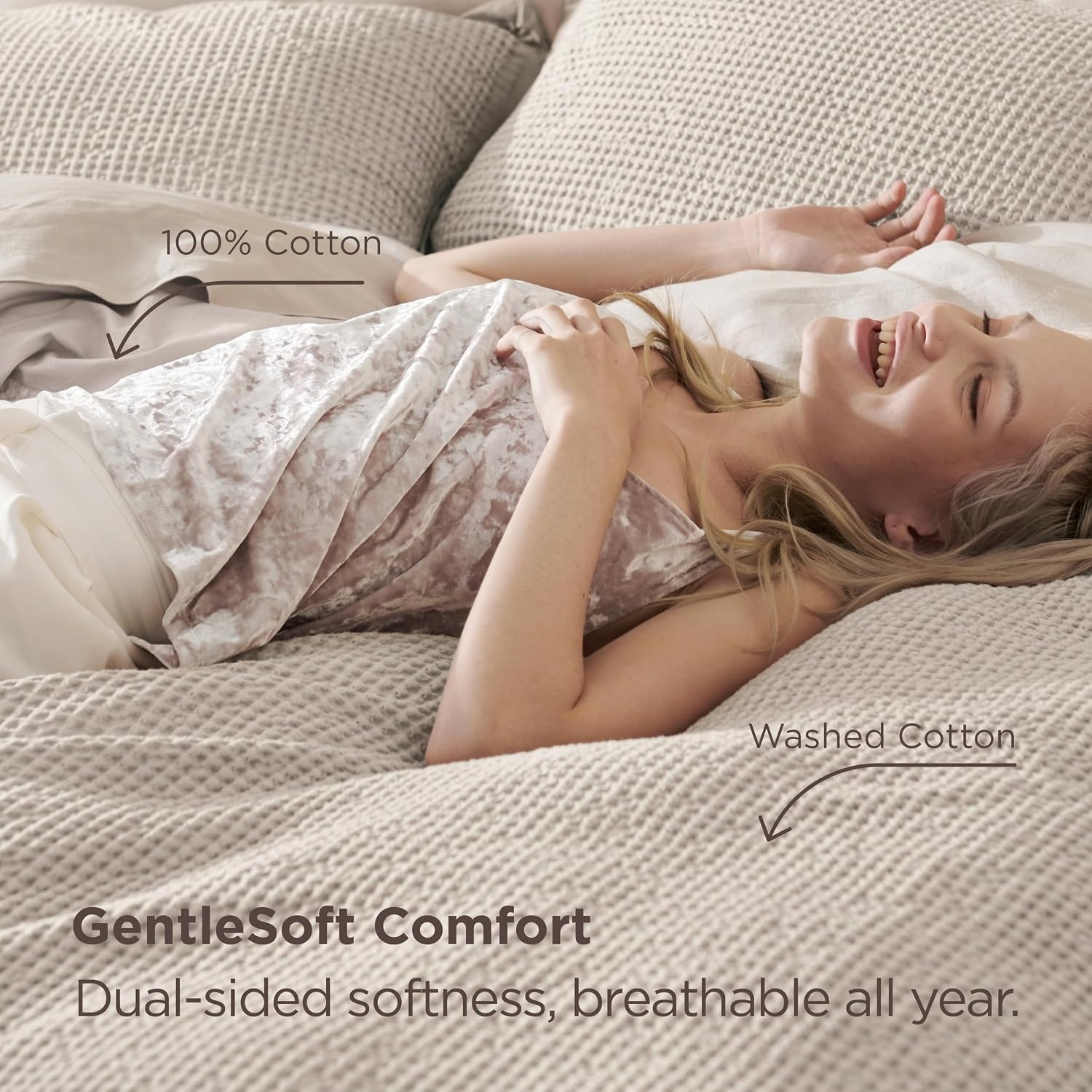 image:imageBedsure PureWoven 3 Pieces 100 Cotton Waffle Duvet Cover Set Queen White Waffle Weave Texture Soft SkinFriendly Breathable AllSeason Machine Washable Home Decor Gift Good Housekeeping Seal04 Linen No Comforter