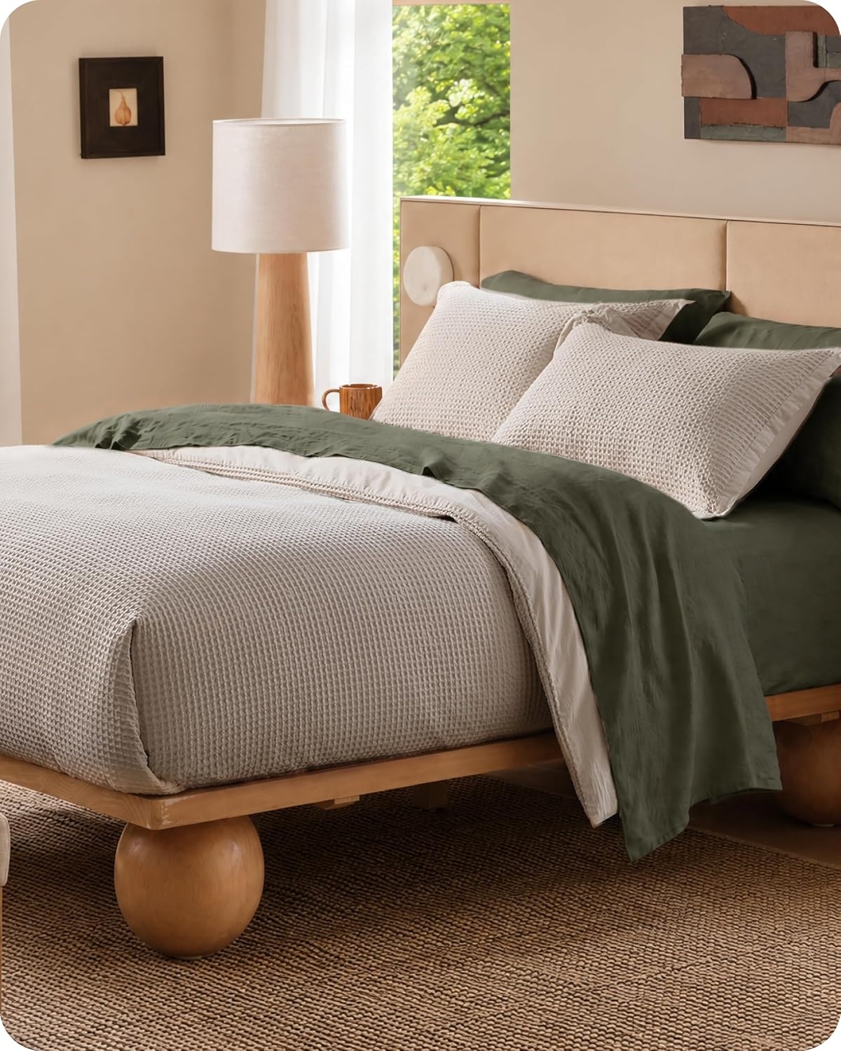 image:imageBedsure PureWoven 3 Pieces 100 Cotton Waffle Duvet Cover Set Queen White Waffle Weave Texture Soft SkinFriendly Breathable AllSeason Machine Washable Home Decor Gift Good Housekeeping Seal04 Linen No Comforter