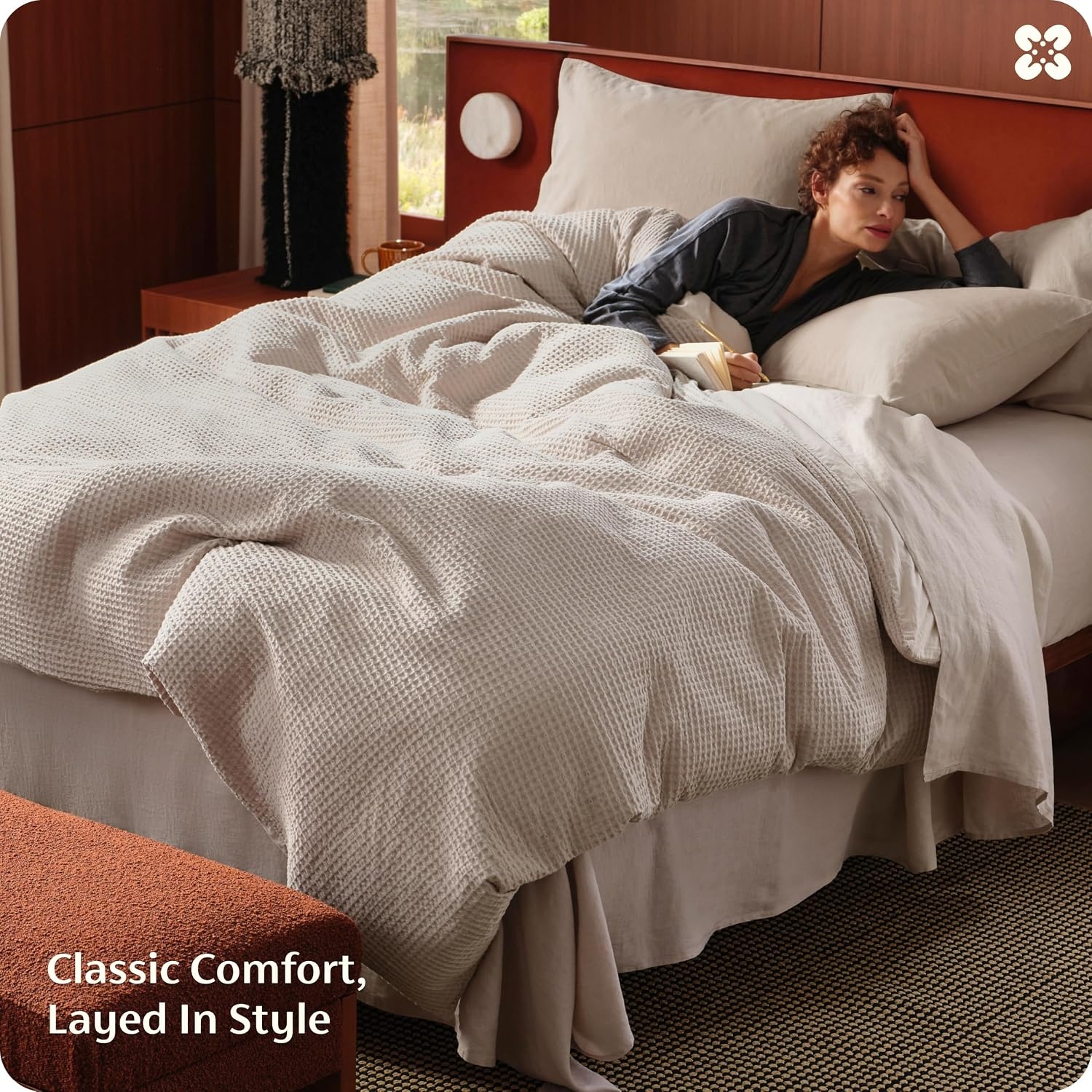 image:imageBedsure PureWoven 3 Pieces 100 Cotton Waffle Duvet Cover Set Queen White Waffle Weave Texture Soft SkinFriendly Breathable AllSeason Machine Washable Home Decor Gift Good Housekeeping Seal04 Linen No Comforter