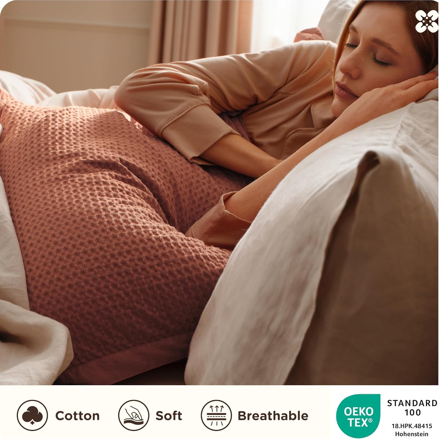 image:imageBedsure PureWoven 3 Pieces 100 Cotton Waffle Duvet Cover Set Queen White Waffle Weave Texture Soft SkinFriendly Breathable AllSeason Machine Washable Home Decor Gift Good Housekeeping Seal07 Burnt Orange No Comforter