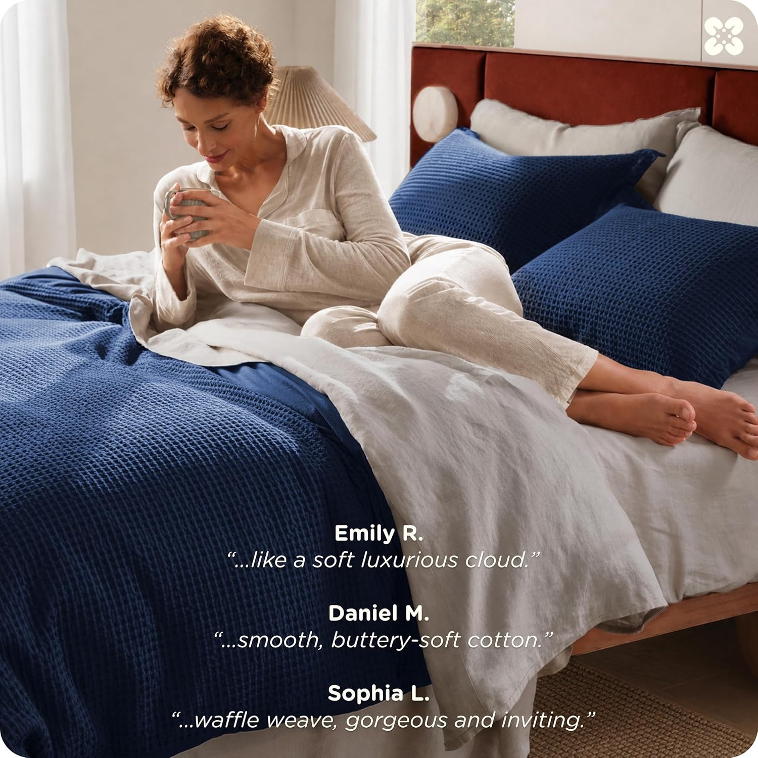 image:imageBedsure PureWoven 3 Pieces 100 Cotton Waffle Duvet Cover Set Queen White Waffle Weave Texture Soft SkinFriendly Breathable AllSeason Machine Washable Home Decor Gift Good Housekeeping Seal17 Navy No Comforter