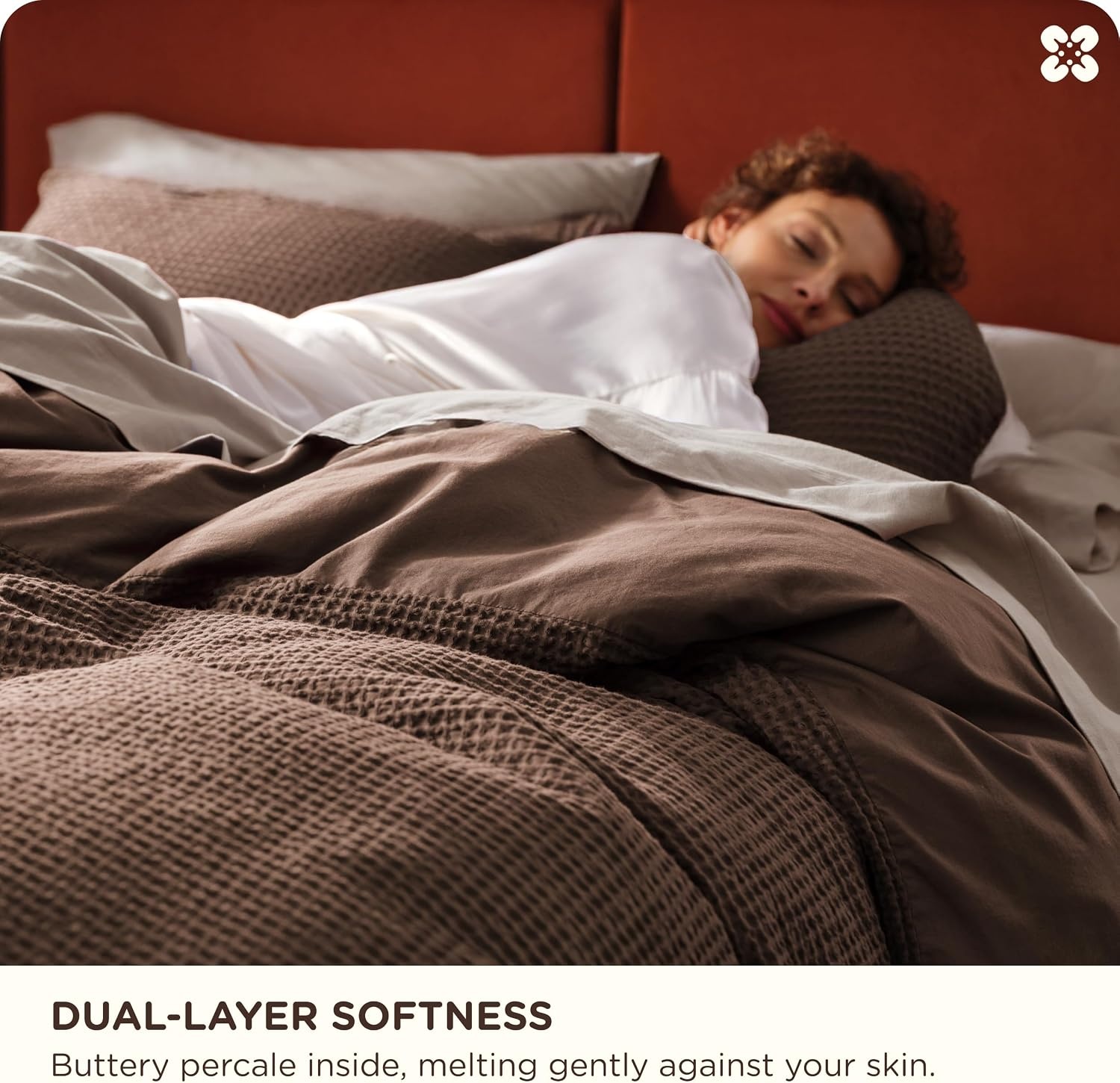 image:imageBedsure PureWoven 3 Pieces 100 Cotton Waffle Duvet Cover Set Queen White Waffle Weave Texture Soft SkinFriendly Breathable AllSeason Machine Washable Home Decor Gift Good Housekeeping Seal06 Chocolate Brown No Comforter