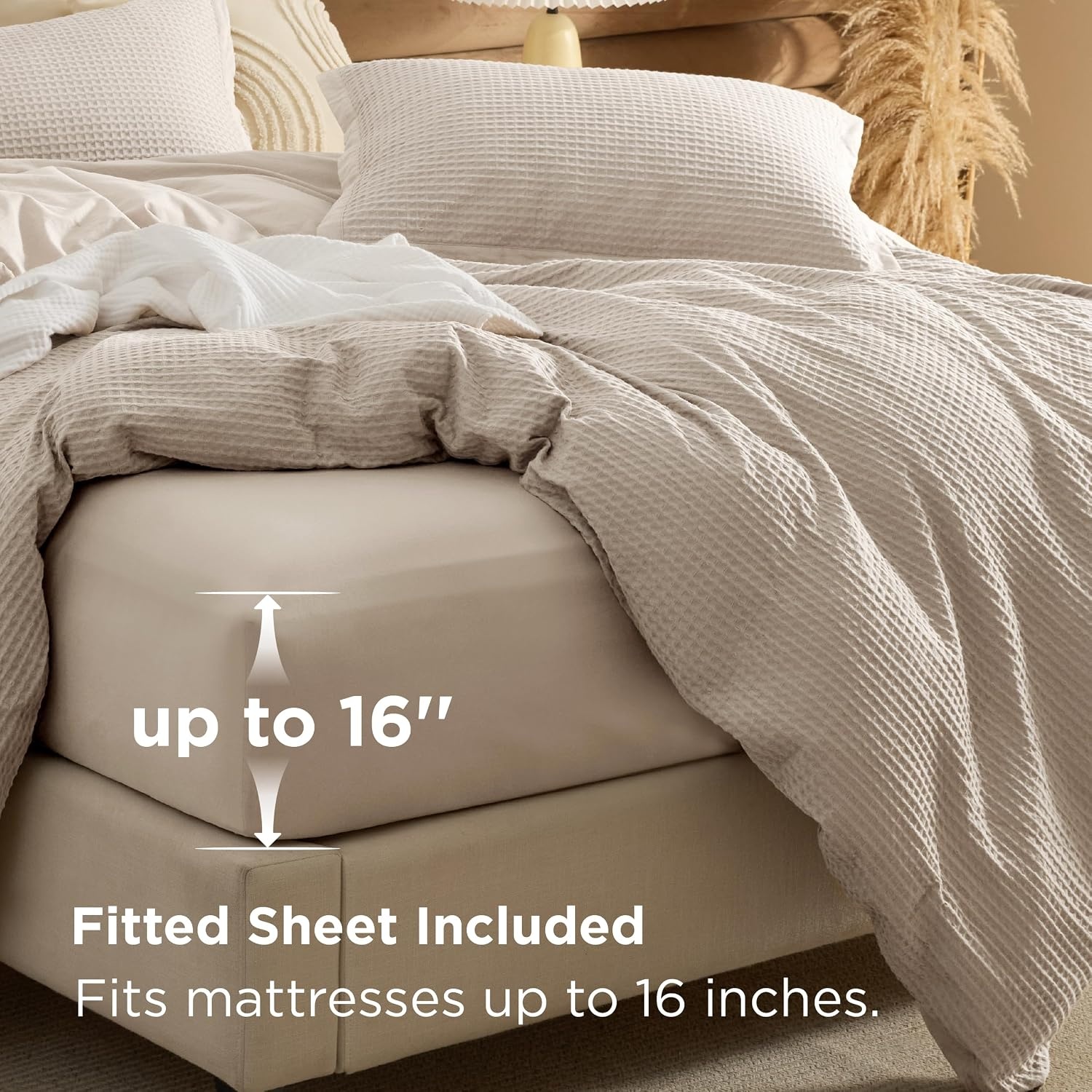 image:imageBedsure PureWoven 3 Pieces 100 Cotton Waffle Duvet Cover Set Queen White Waffle Weave Texture Soft SkinFriendly Breathable AllSeason Machine Washable Home Decor Gift Good Housekeeping Seal04 Linen No Comforter