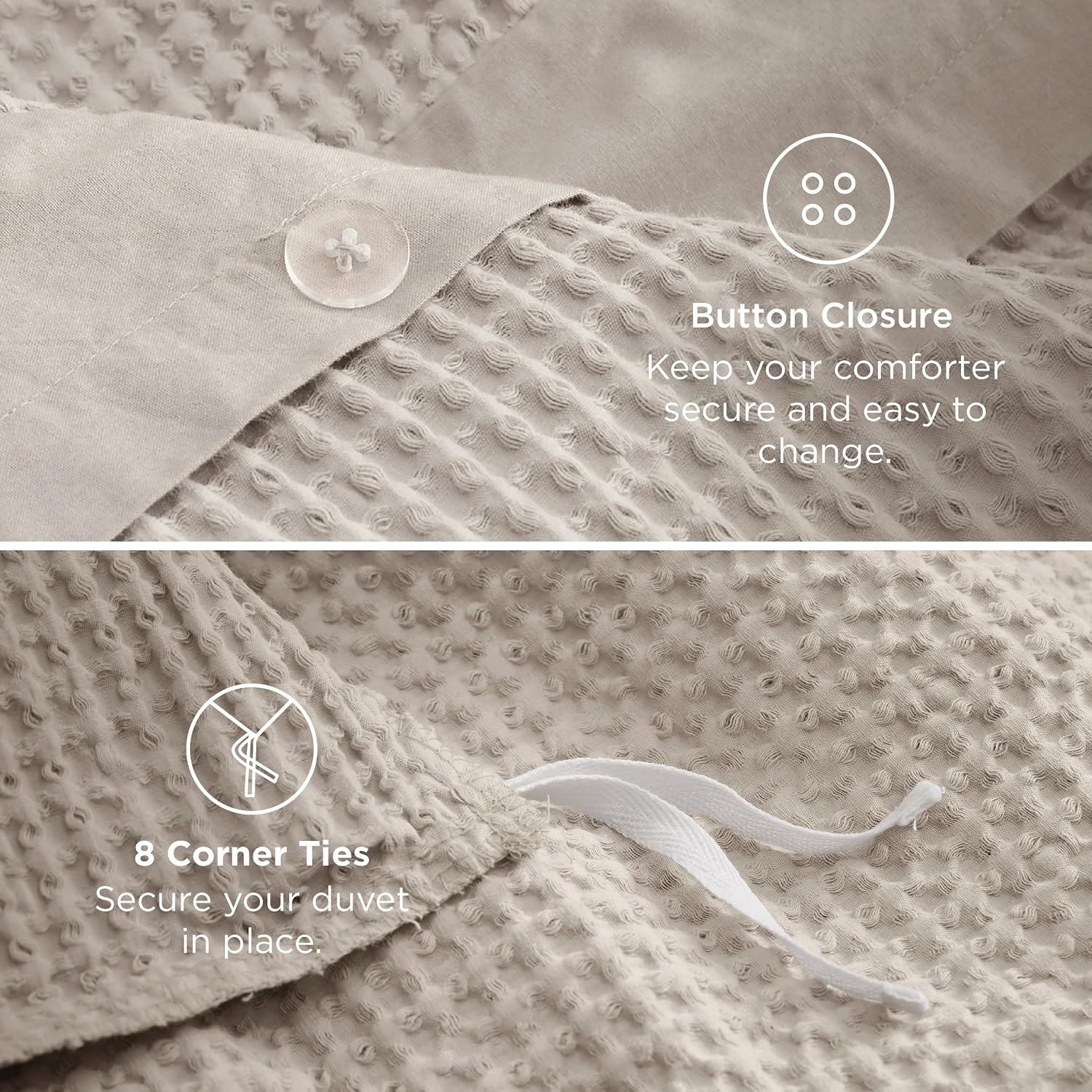 image:imageBedsure PureWoven 3 Pieces 100 Cotton Waffle Duvet Cover Set Queen White Waffle Weave Texture Soft SkinFriendly Breathable AllSeason Machine Washable Home Decor Gift Good Housekeeping Seal04 Linen No Comforter