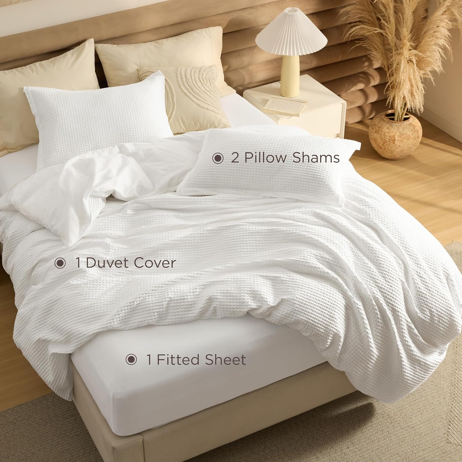 image:imageBedsure PureWoven 3 Pieces 100 Cotton Waffle Duvet Cover Set Queen White Waffle Weave Texture Soft SkinFriendly Breathable AllSeason Machine Washable Home Decor Gift Good Housekeeping Seal01 Coconut White No Comforter