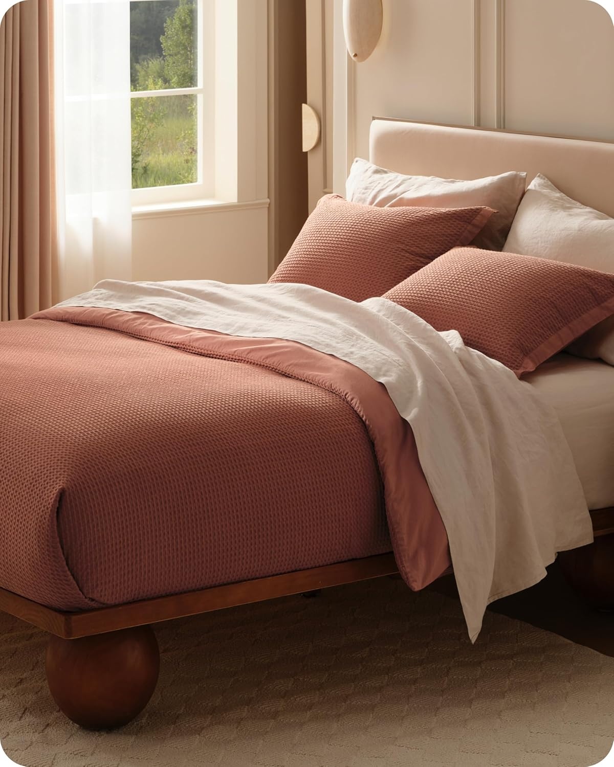 image:imageBedsure PureWoven 3 Pieces 100 Cotton Waffle Duvet Cover Set Queen White Waffle Weave Texture Soft SkinFriendly Breathable AllSeason Machine Washable Home Decor Gift Good Housekeeping Seal07 Burnt Orange No Comforter