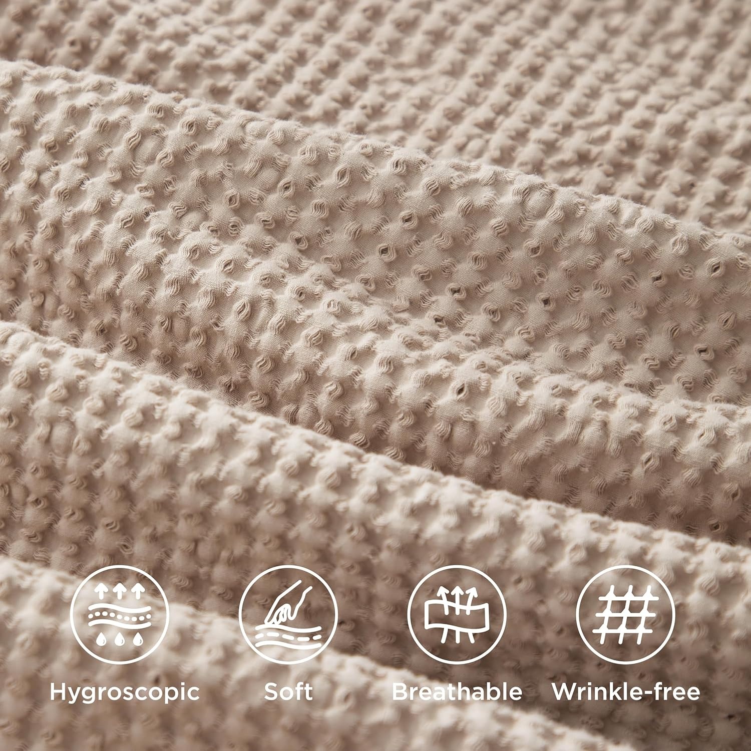 image:imageBedsure PureWoven 3 Pieces 100 Cotton Waffle Duvet Cover Set Queen White Waffle Weave Texture Soft SkinFriendly Breathable AllSeason Machine Washable Home Decor Gift Good Housekeeping Seal05 Khaki No Comforter