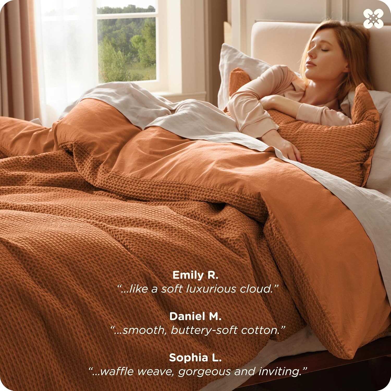 image:imageBedsure PureWoven 3 Pieces 100 Cotton Waffle Duvet Cover Set Queen White Waffle Weave Texture Soft SkinFriendly Breathable AllSeason Machine Washable Home Decor Gift Good Housekeeping Seal07 Terracotta No Comforter