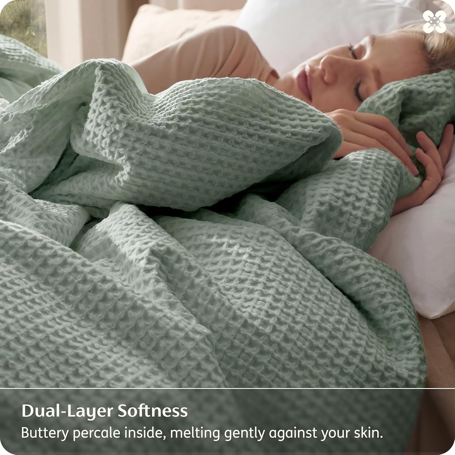 image:imageBedsure PureWoven 3 Pieces 100 Cotton Waffle Duvet Cover Set Queen White Waffle Weave Texture Soft SkinFriendly Breathable AllSeason Machine Washable Home Decor Gift Good Housekeeping Seal11 Sage Green No Comforter