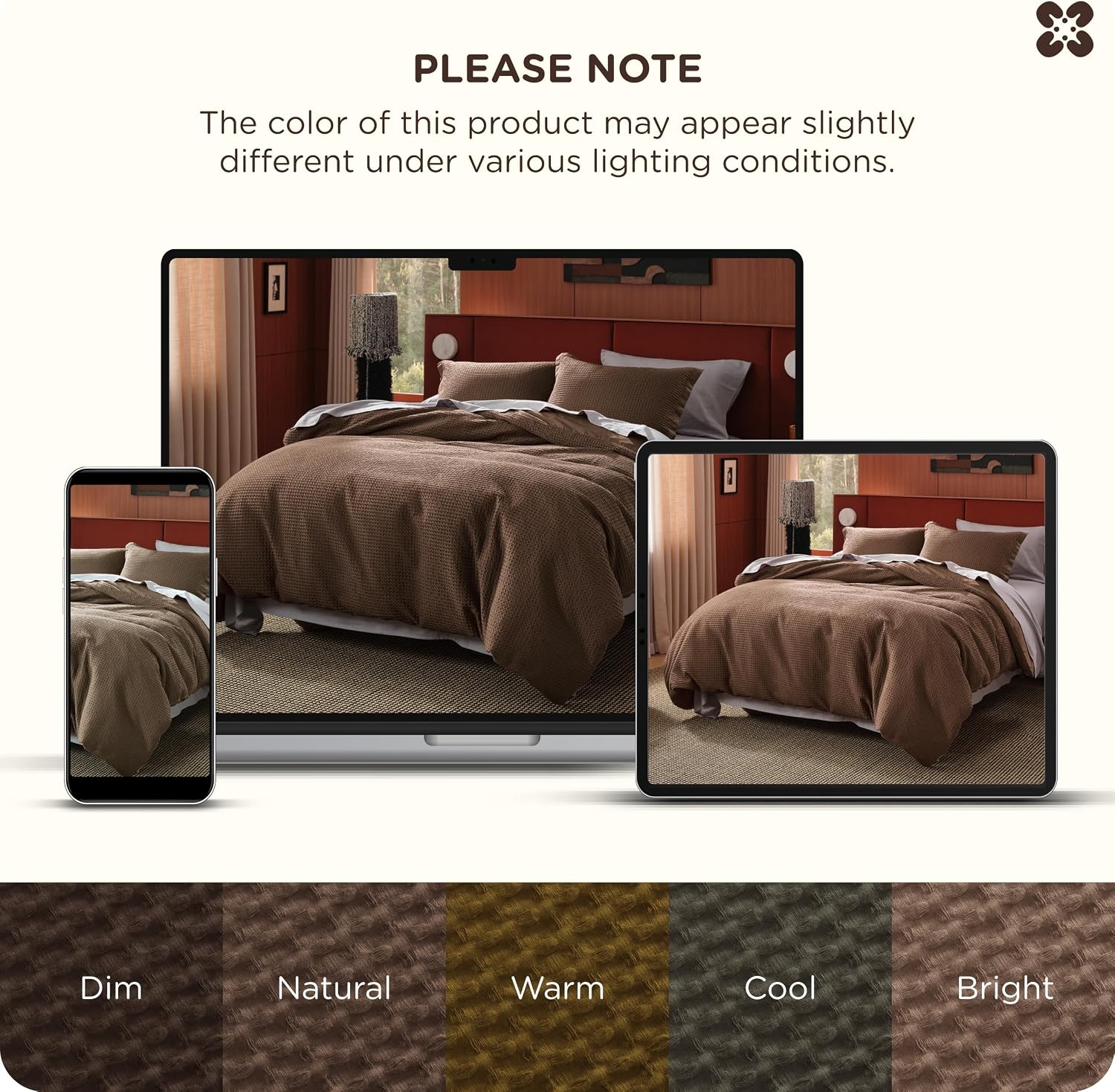 image:imageBedsure PureWoven 3 Pieces 100 Cotton Waffle Duvet Cover Set Queen White Waffle Weave Texture Soft SkinFriendly Breathable AllSeason Machine Washable Home Decor Gift Good Housekeeping Seal06 Chocolate Brown No Comforter