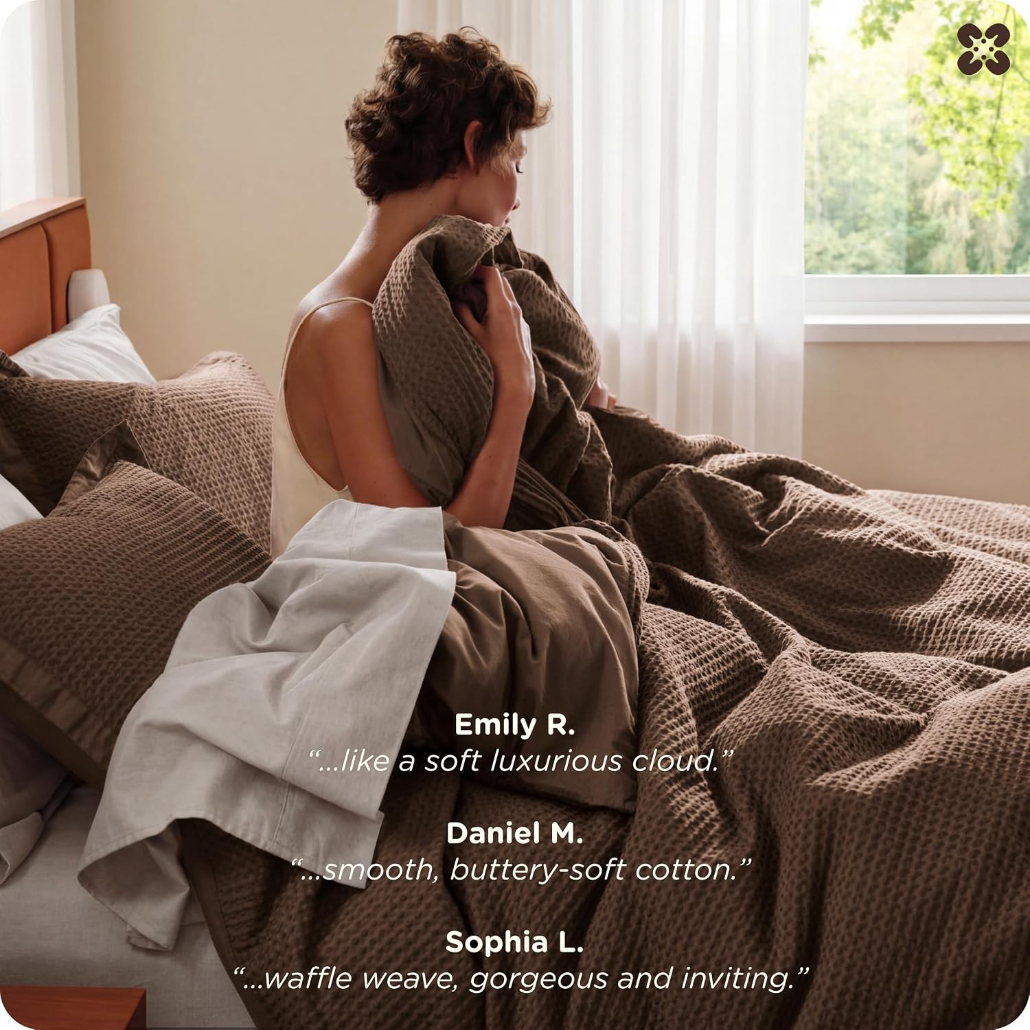 image:imageBedsure PureWoven 3 Pieces 100 Cotton Waffle Duvet Cover Set Queen White Waffle Weave Texture Soft SkinFriendly Breathable AllSeason Machine Washable Home Decor Gift Good Housekeeping Seal06 Chocolate Brown No Comforter