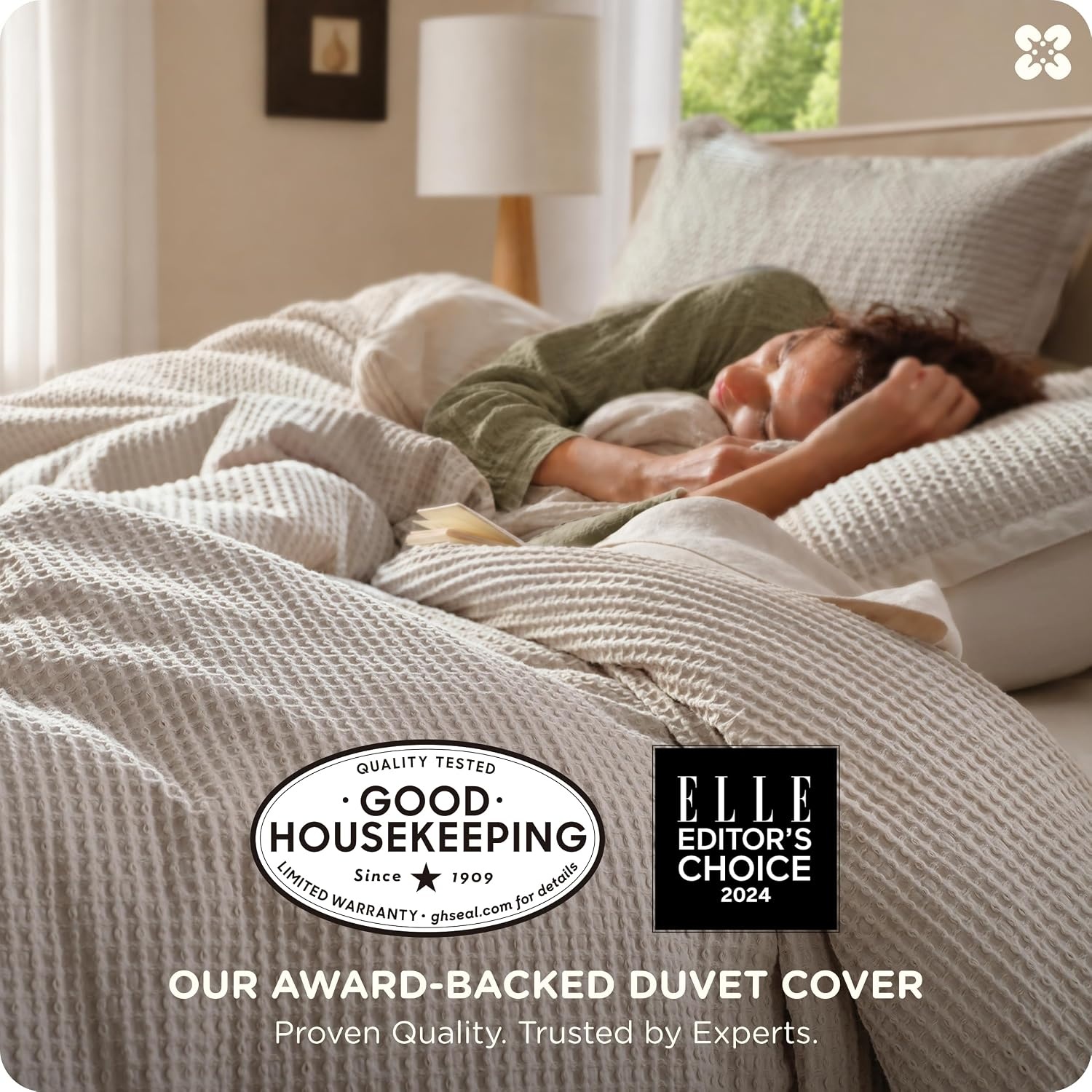 image:imageBedsure PureWoven 3 Pieces 100 Cotton Waffle Duvet Cover Set Queen White Waffle Weave Texture Soft SkinFriendly Breathable AllSeason Machine Washable Home Decor Gift Good Housekeeping Seal04 Linen No Comforter
