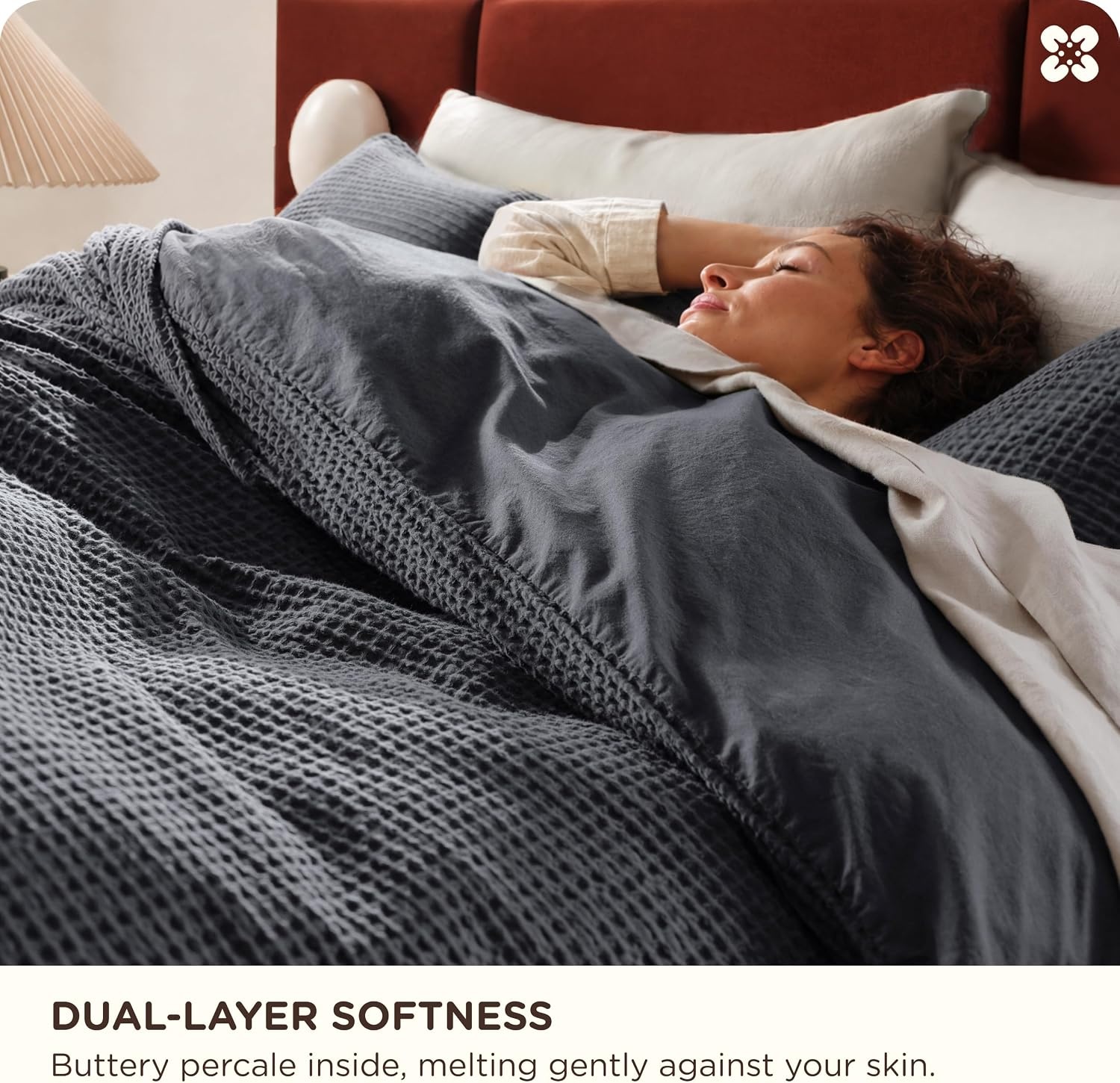 image:imageBedsure PureWoven 3 Pieces 100 Cotton Waffle Duvet Cover Set Queen White Waffle Weave Texture Soft SkinFriendly Breathable AllSeason Machine Washable Home Decor Gift Good Housekeeping Seal19 Charcoal Black No Comforter