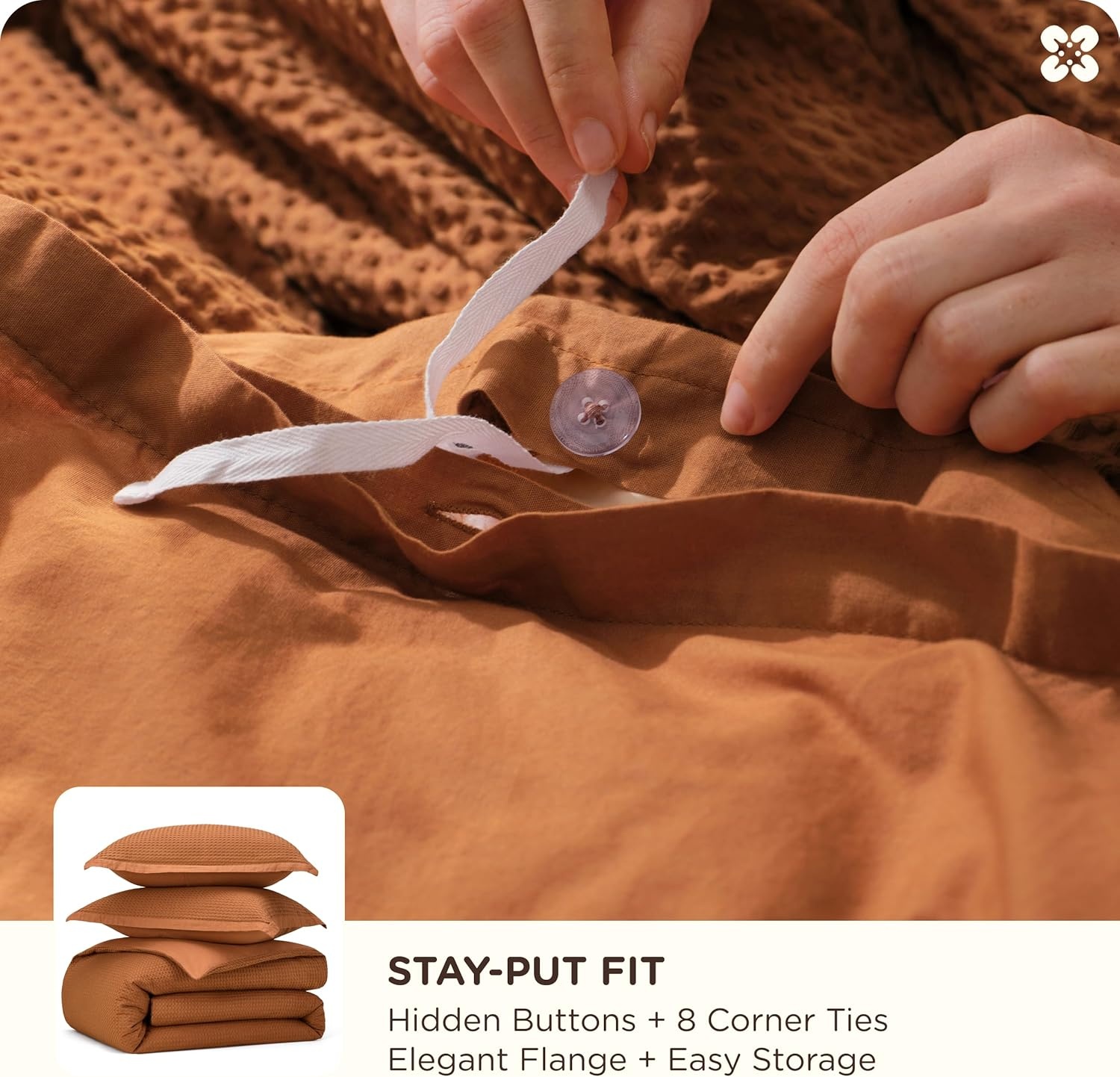 image:imageBedsure PureWoven 3 Pieces 100 Cotton Waffle Duvet Cover Set Queen White Waffle Weave Texture Soft SkinFriendly Breathable AllSeason Machine Washable Home Decor Gift Good Housekeeping Seal07 Terracotta No Comforter