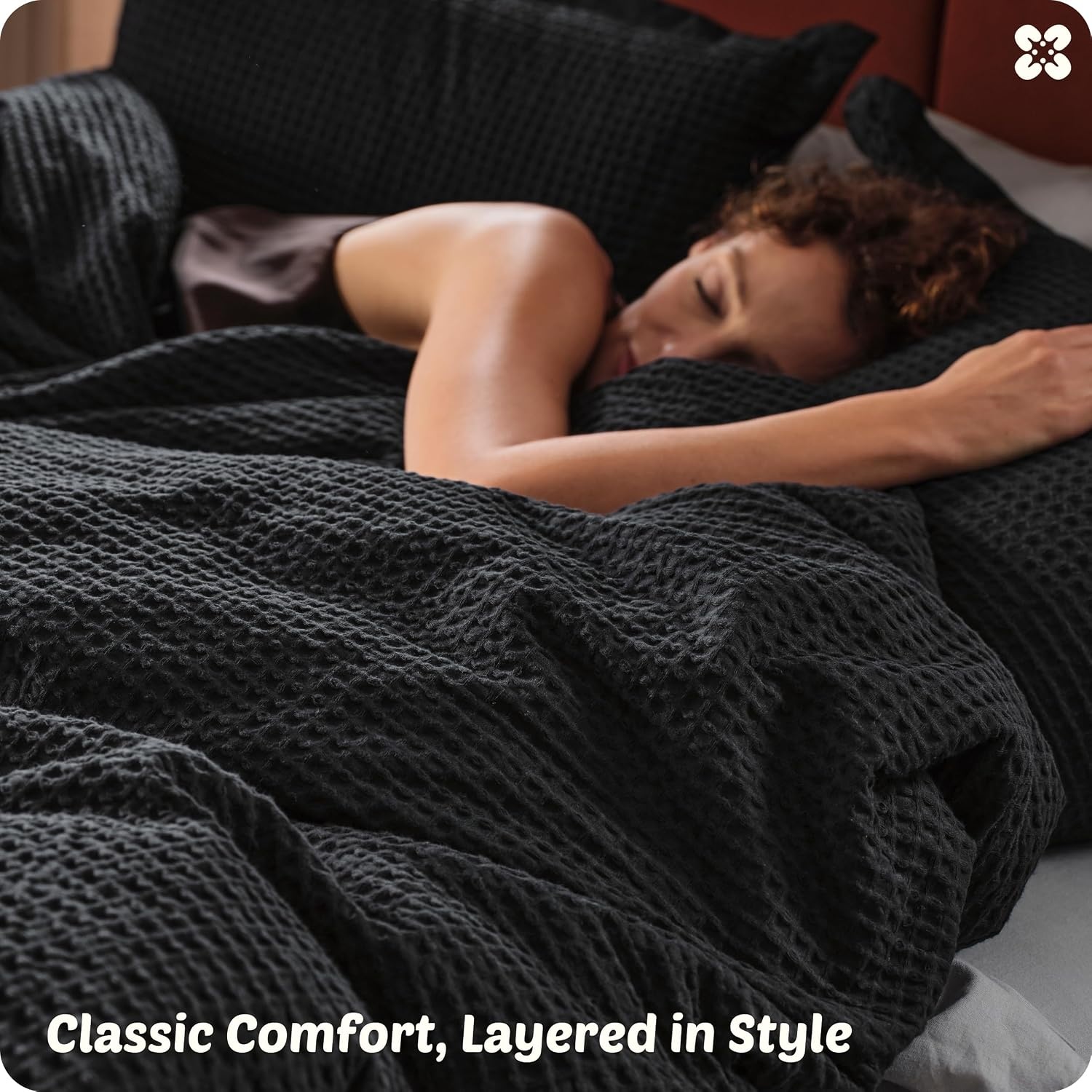 image:imageBedsure PureWoven 3 Pieces 100 Cotton Waffle Duvet Cover Set Queen White Waffle Weave Texture Soft SkinFriendly Breathable AllSeason Machine Washable Home Decor Gift Good Housekeeping Seal19 Black No Comforter