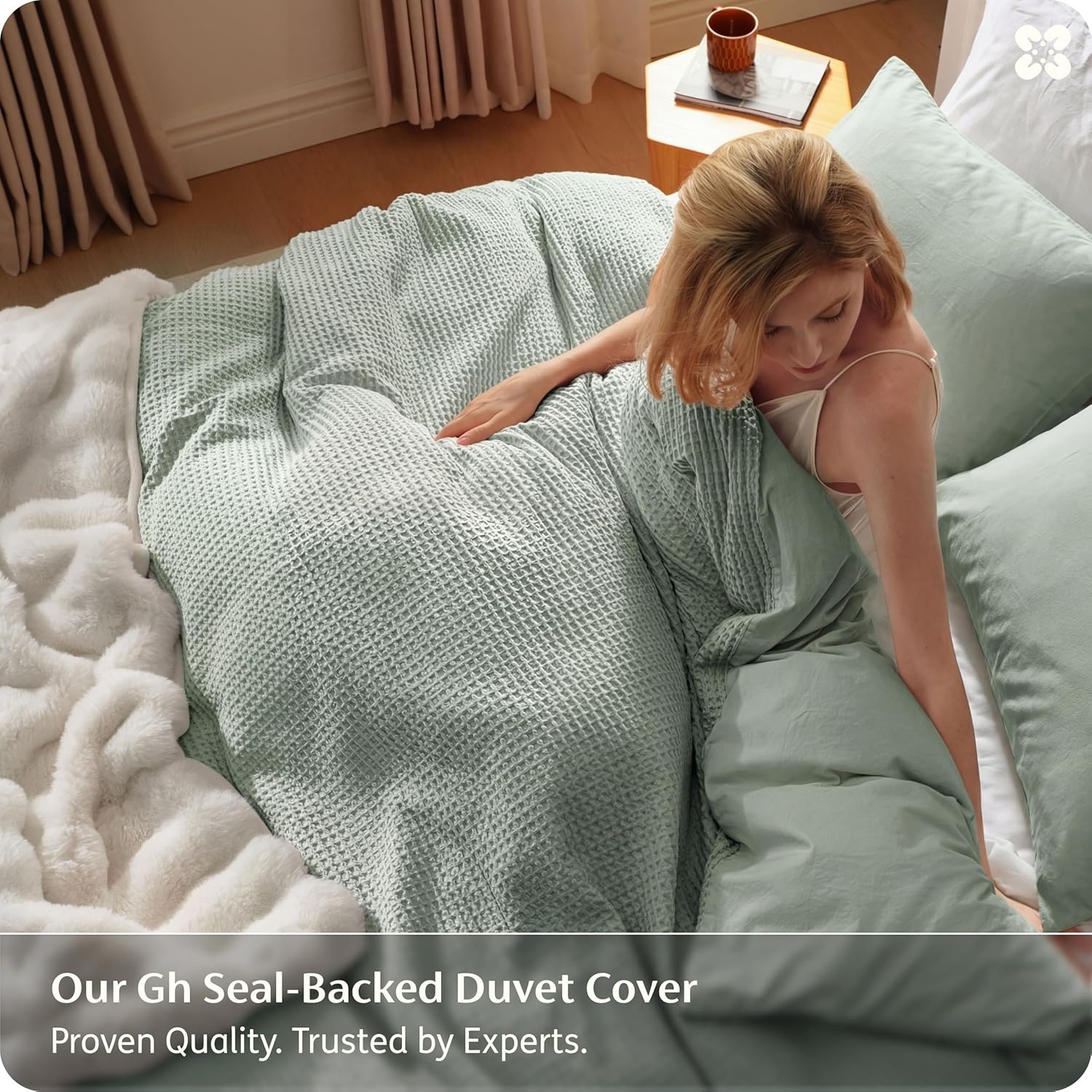 image:imageBedsure PureWoven 3 Pieces 100 Cotton Waffle Duvet Cover Set Queen White Waffle Weave Texture Soft SkinFriendly Breathable AllSeason Machine Washable Home Decor Gift Good Housekeeping Seal11 Sage Green No Comforter