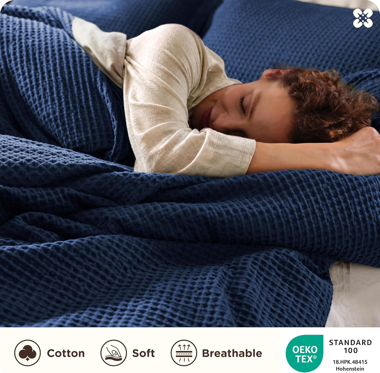 image:imageBedsure PureWoven 3 Pieces 100 Cotton Waffle Duvet Cover Set Queen White Waffle Weave Texture Soft SkinFriendly Breathable AllSeason Machine Washable Home Decor Gift Good Housekeeping Seal17 Navy No Comforter