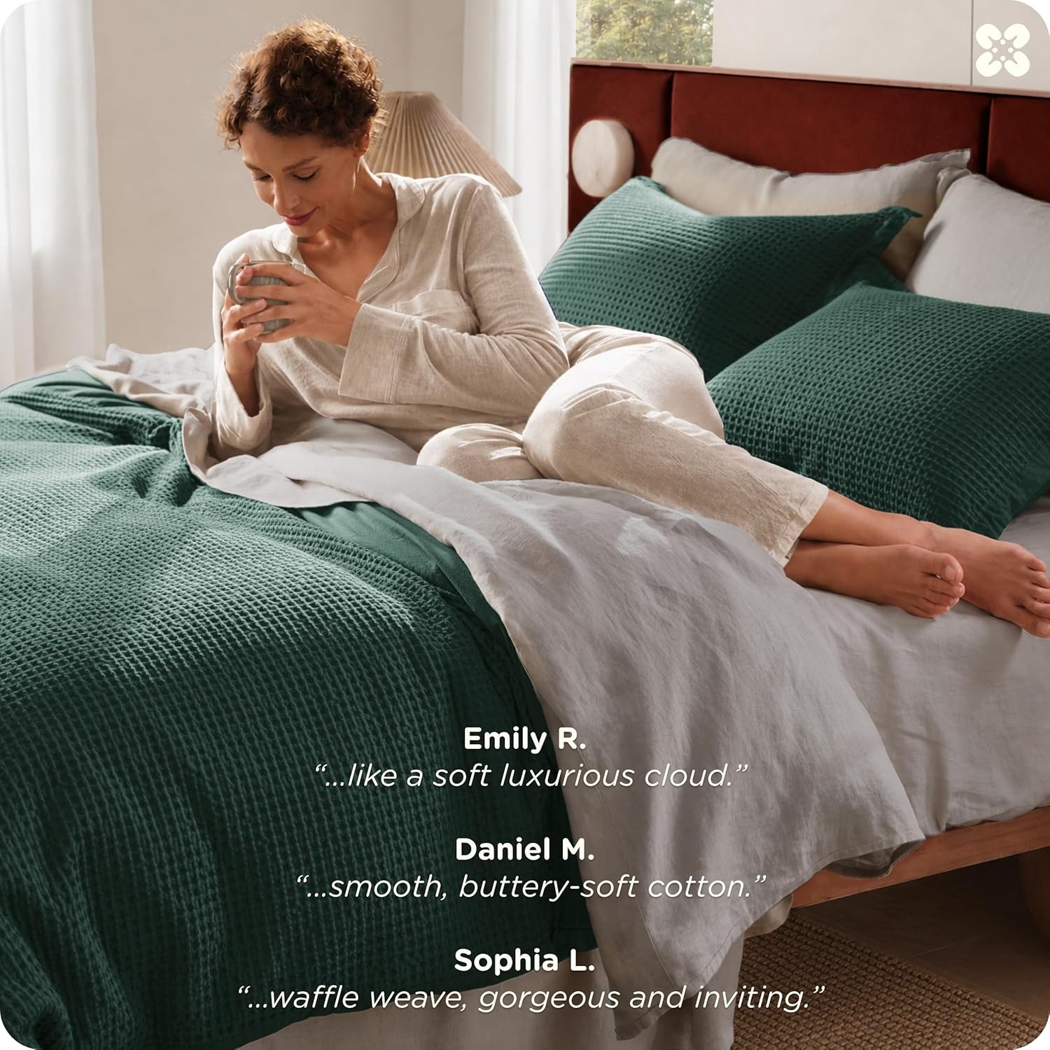 image:imageBedsure PureWoven 3 Pieces 100 Cotton Waffle Duvet Cover Set Queen White Waffle Weave Texture Soft SkinFriendly Breathable AllSeason Machine Washable Home Decor Gift Good Housekeeping Seal13 Forest Green No Comforter