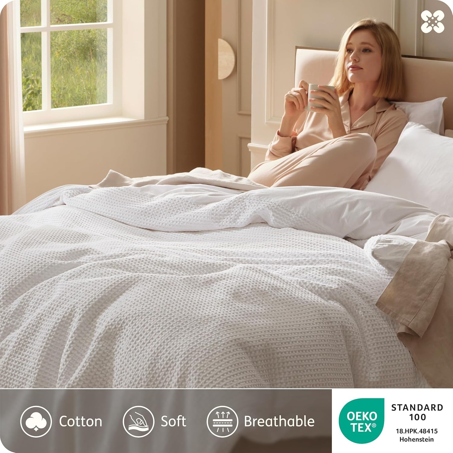 image:imageBedsure PureWoven 3 Pieces 100 Cotton Waffle Duvet Cover Set Queen White Waffle Weave Texture Soft SkinFriendly Breathable AllSeason Machine Washable Home Decor Gift Good Housekeeping Seal01 Coconut White No Comforter