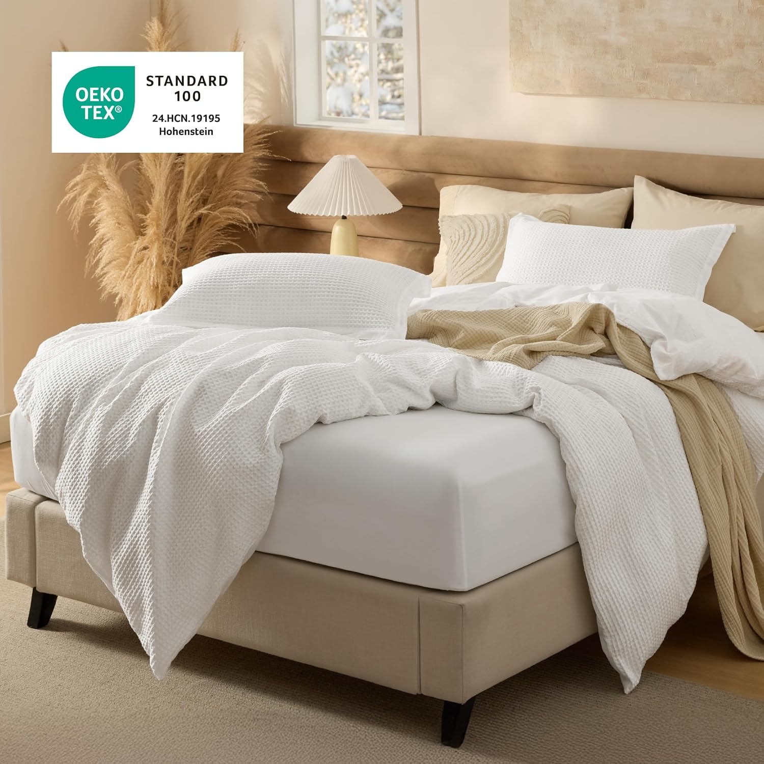image:imageBedsure PureWoven 3 Pieces 100 Cotton Waffle Duvet Cover Set Queen White Waffle Weave Texture Soft SkinFriendly Breathable AllSeason Machine Washable Home Decor Gift Good Housekeeping Seal01 Coconut White No Comforter