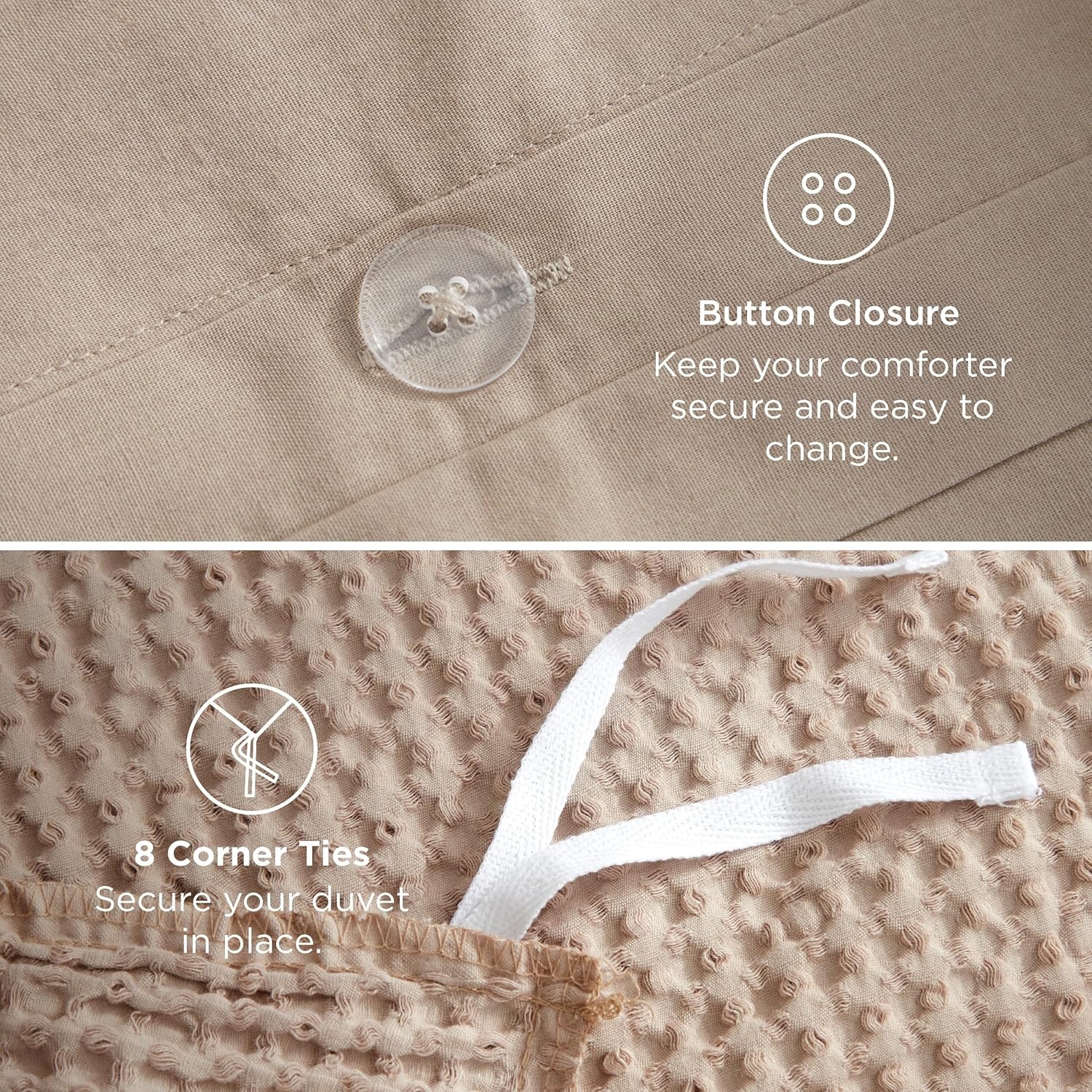 image:imageBedsure PureWoven 3 Pieces 100 Cotton Waffle Duvet Cover Set Queen White Waffle Weave Texture Soft SkinFriendly Breathable AllSeason Machine Washable Home Decor Gift Good Housekeeping Seal05 Khaki No Comforter