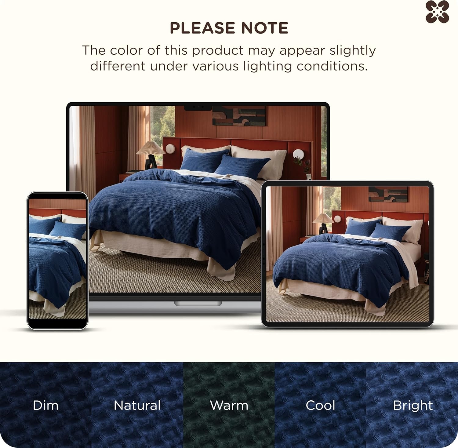 image:imageBedsure PureWoven 3 Pieces 100 Cotton Waffle Duvet Cover Set Queen White Waffle Weave Texture Soft SkinFriendly Breathable AllSeason Machine Washable Home Decor Gift Good Housekeeping Seal17 Navy No Comforter