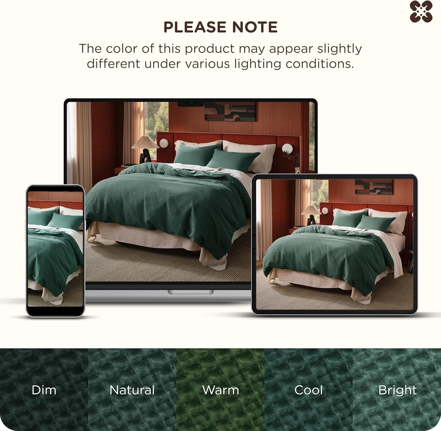image:imageBedsure PureWoven 3 Pieces 100 Cotton Waffle Duvet Cover Set Queen White Waffle Weave Texture Soft SkinFriendly Breathable AllSeason Machine Washable Home Decor Gift Good Housekeeping Seal13 Forest Green No Comforter