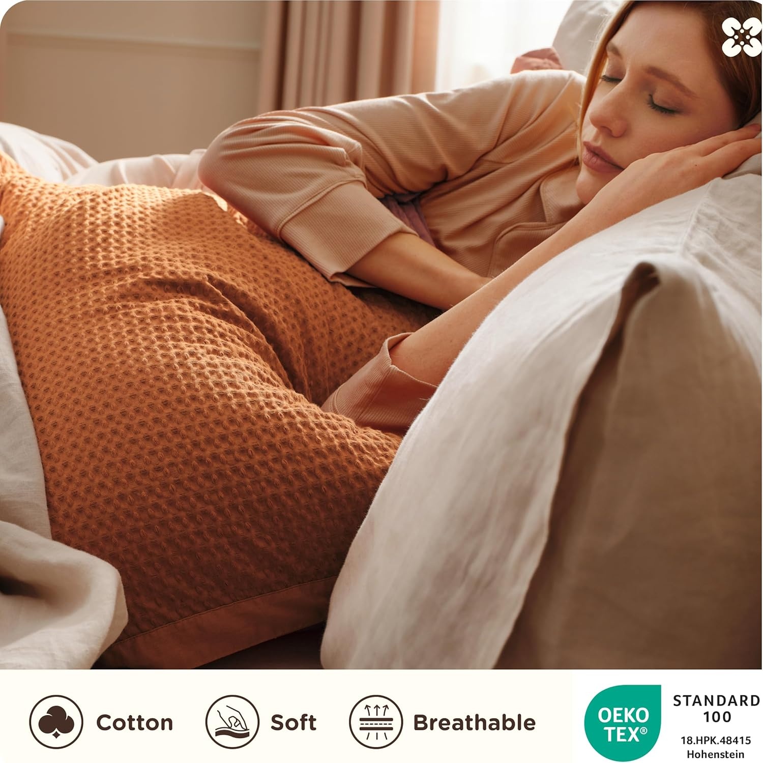 image:imageBedsure PureWoven 3 Pieces 100 Cotton Waffle Duvet Cover Set Queen White Waffle Weave Texture Soft SkinFriendly Breathable AllSeason Machine Washable Home Decor Gift Good Housekeeping Seal07 Terracotta No Comforter