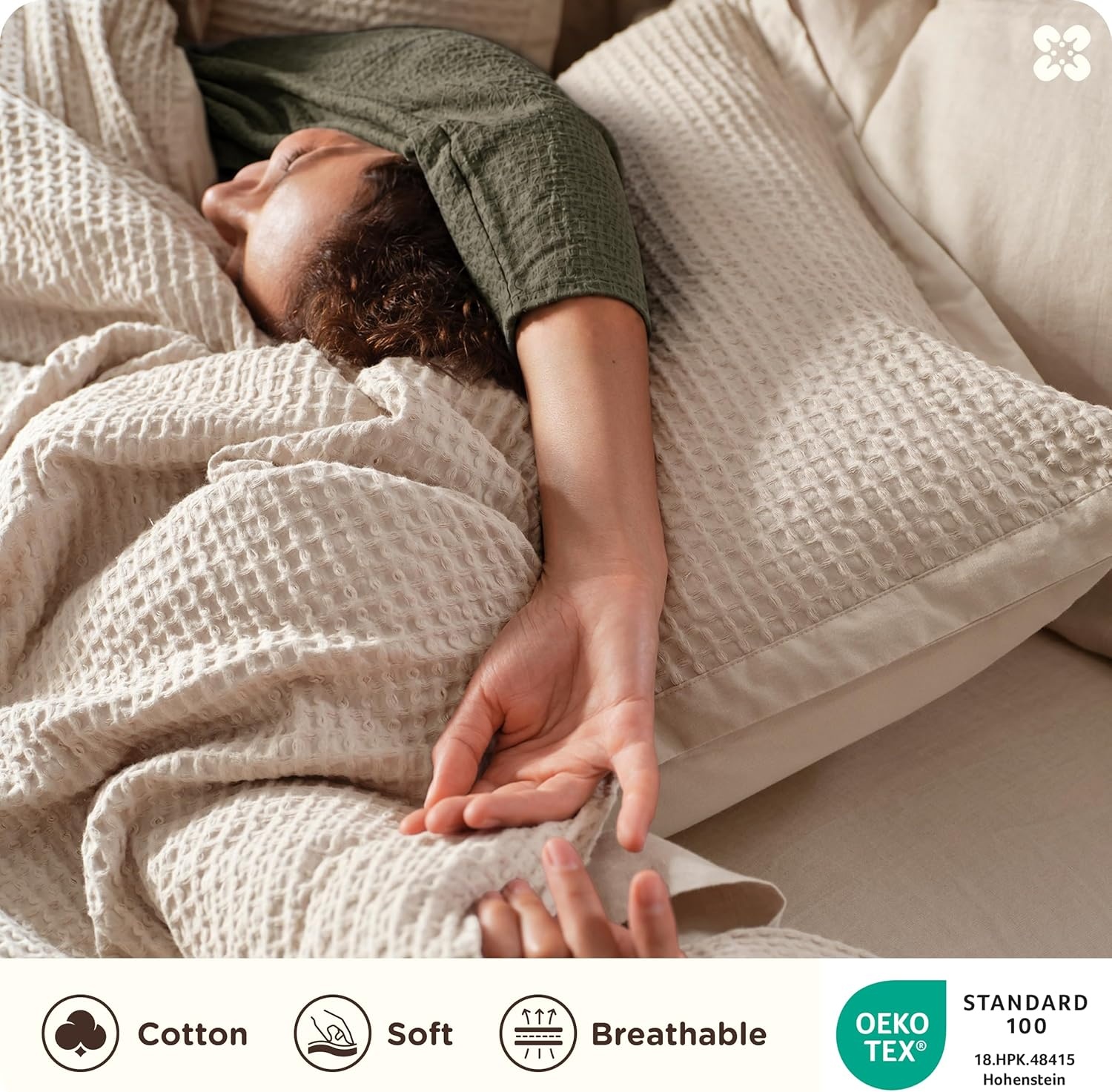 image:imageBedsure PureWoven 3 Pieces 100 Cotton Waffle Duvet Cover Set Queen White Waffle Weave Texture Soft SkinFriendly Breathable AllSeason Machine Washable Home Decor Gift Good Housekeeping Seal03 Beige No Comforter