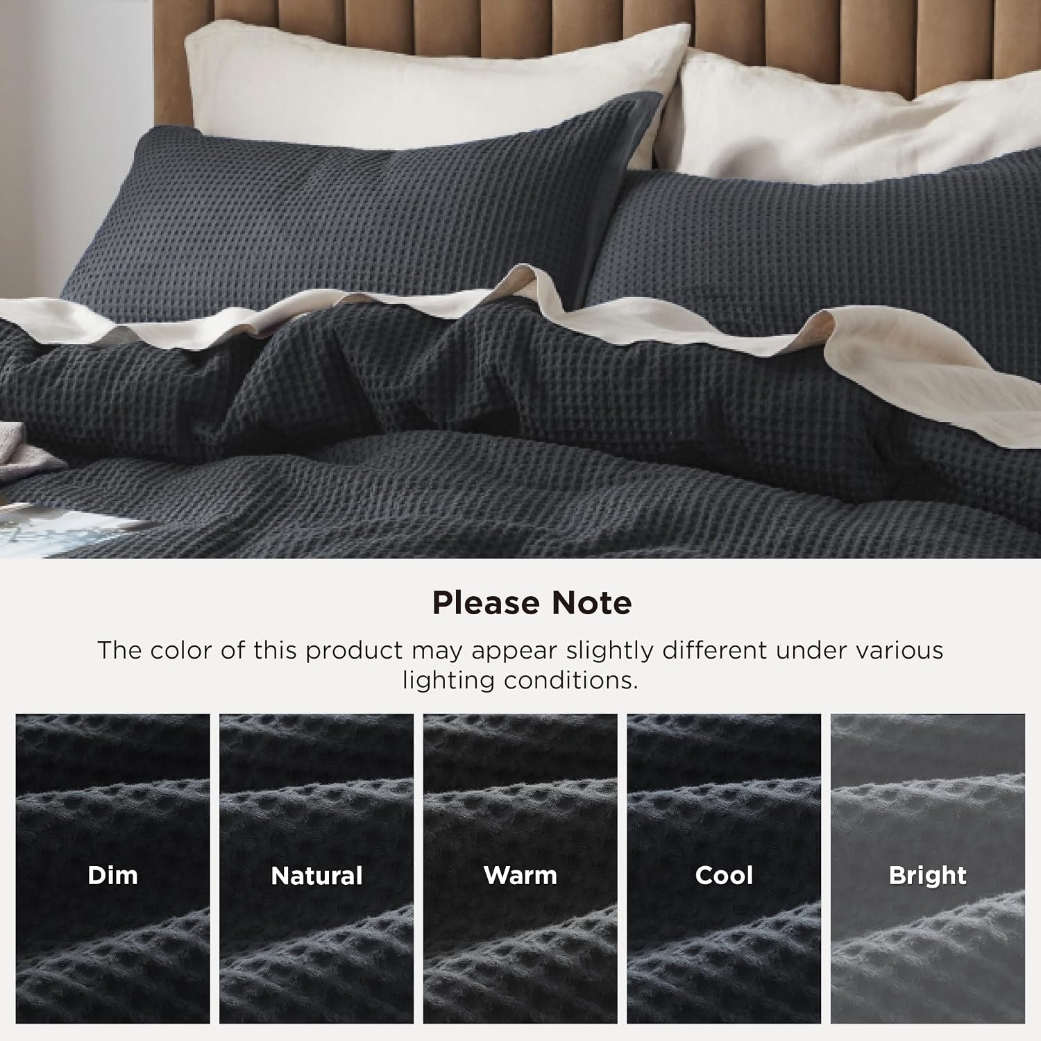 image:imageBedsure PureWoven 3 Pieces 100 Cotton Waffle Duvet Cover Set Queen White Waffle Weave Texture Soft SkinFriendly Breathable AllSeason Machine Washable Home Decor Gift Good Housekeeping Seal19 Charcoal Black No Comforter