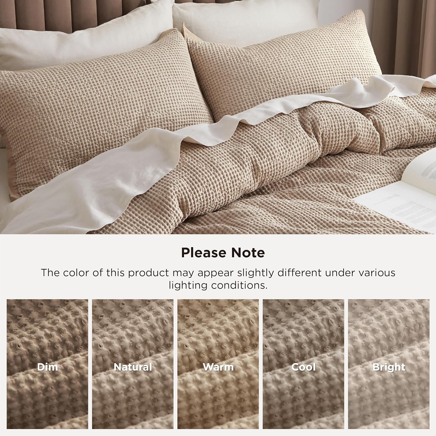 image:imageBedsure PureWoven 3 Pieces 100 Cotton Waffle Duvet Cover Set Queen White Waffle Weave Texture Soft SkinFriendly Breathable AllSeason Machine Washable Home Decor Gift Good Housekeeping Seal05 Khaki No Comforter