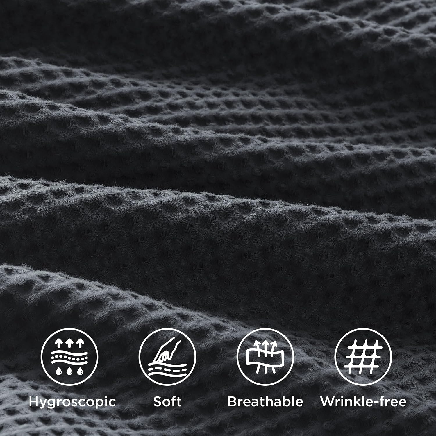 image:imageBedsure PureWoven 3 Pieces 100 Cotton Waffle Duvet Cover Set Queen White Waffle Weave Texture Soft SkinFriendly Breathable AllSeason Machine Washable Home Decor Gift Good Housekeeping Seal19 Charcoal Black No Comforter