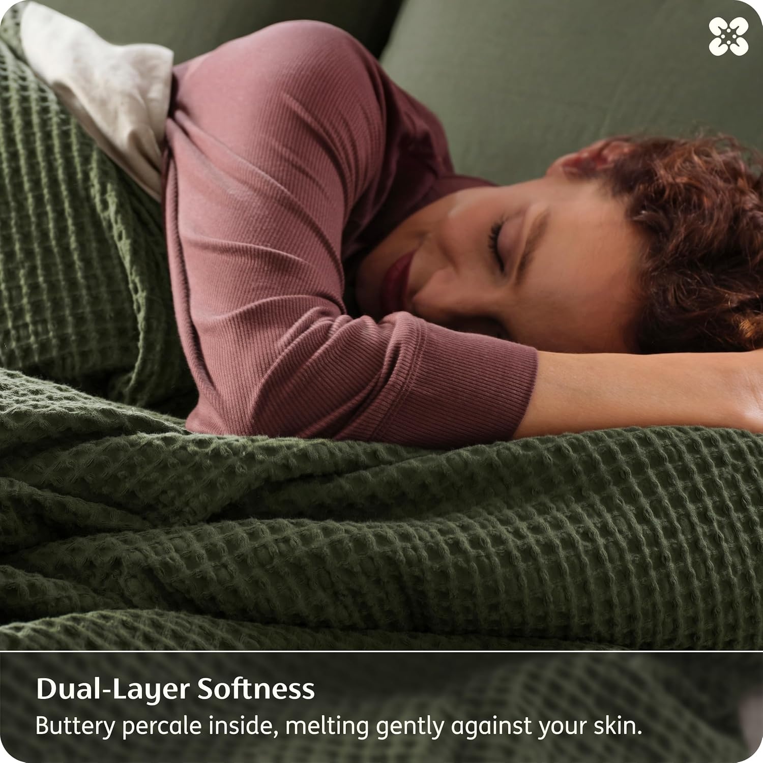 image:imageBedsure PureWoven 3 Pieces 100 Cotton Waffle Duvet Cover Set Queen White Waffle Weave Texture Soft SkinFriendly Breathable AllSeason Machine Washable Home Decor Gift Good Housekeeping Seal14 Olive Green No Comforter