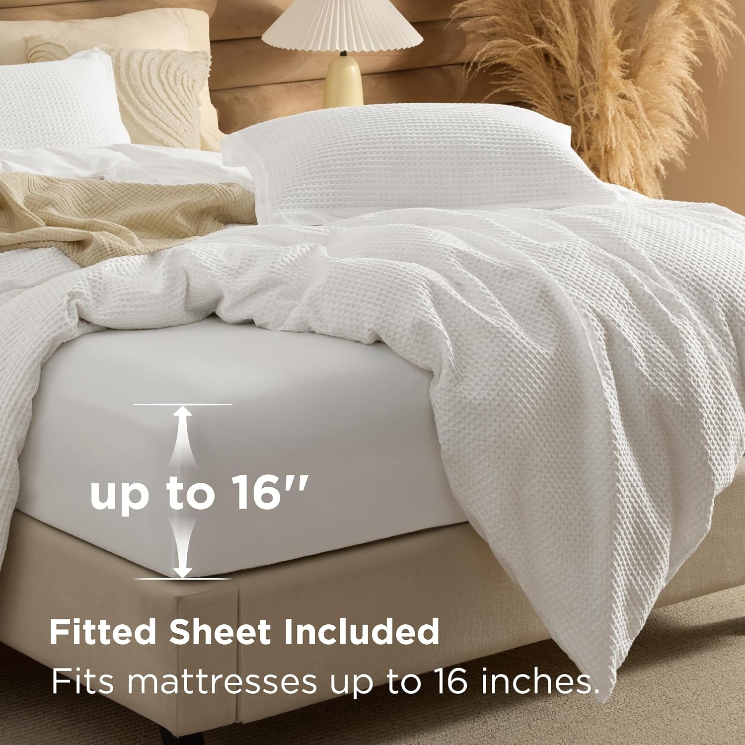 image:imageBedsure PureWoven 3 Pieces 100 Cotton Waffle Duvet Cover Set Queen White Waffle Weave Texture Soft SkinFriendly Breathable AllSeason Machine Washable Home Decor Gift Good Housekeeping Seal01 Coconut White No Comforter