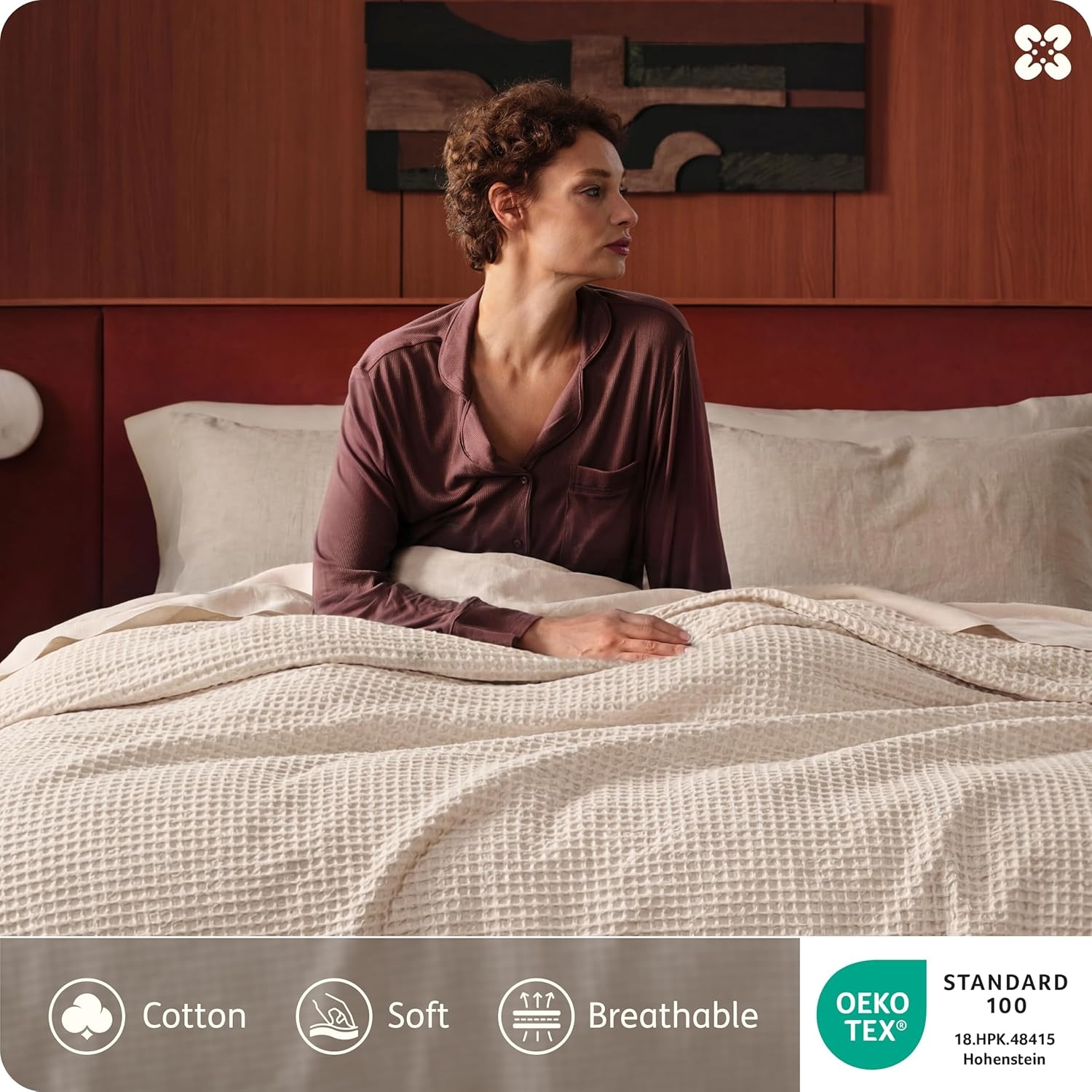image:imageBedsure PureWoven 3 Pieces 100 Cotton Waffle Duvet Cover Set Queen White Waffle Weave Texture Soft SkinFriendly Breathable AllSeason Machine Washable Home Decor Gift Good Housekeeping Seal03 Beige No Comforter