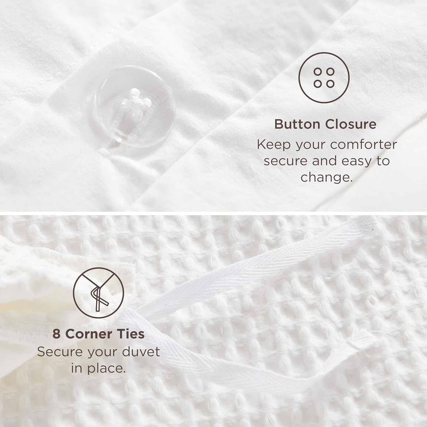 image:imageBedsure PureWoven 3 Pieces 100 Cotton Waffle Duvet Cover Set Queen White Waffle Weave Texture Soft SkinFriendly Breathable AllSeason Machine Washable Home Decor Gift Good Housekeeping Seal01 Coconut White No Comforter