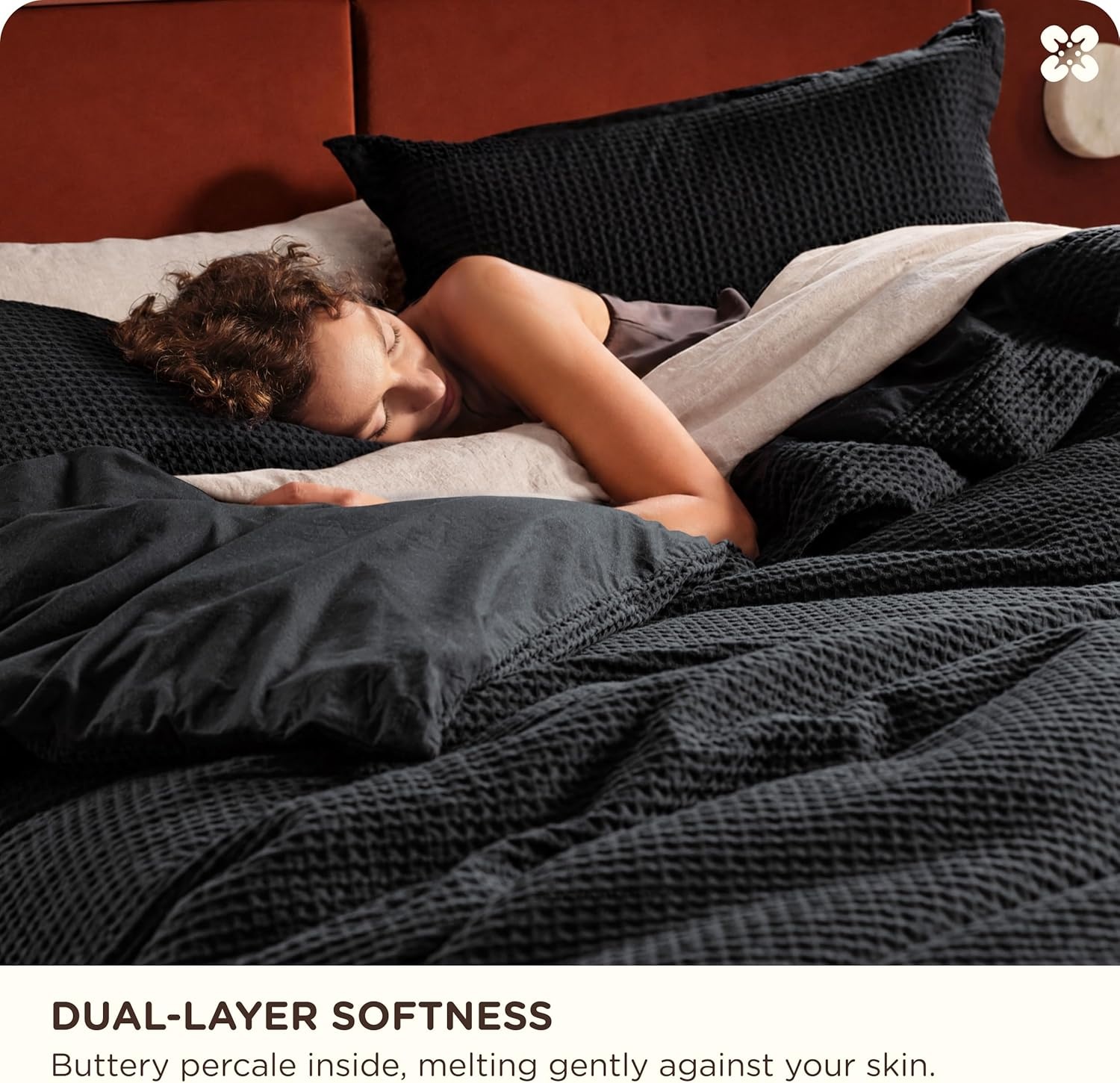 image:imageBedsure PureWoven 3 Pieces 100 Cotton Waffle Duvet Cover Set Queen White Waffle Weave Texture Soft SkinFriendly Breathable AllSeason Machine Washable Home Decor Gift Good Housekeeping Seal19 Black No Comforter