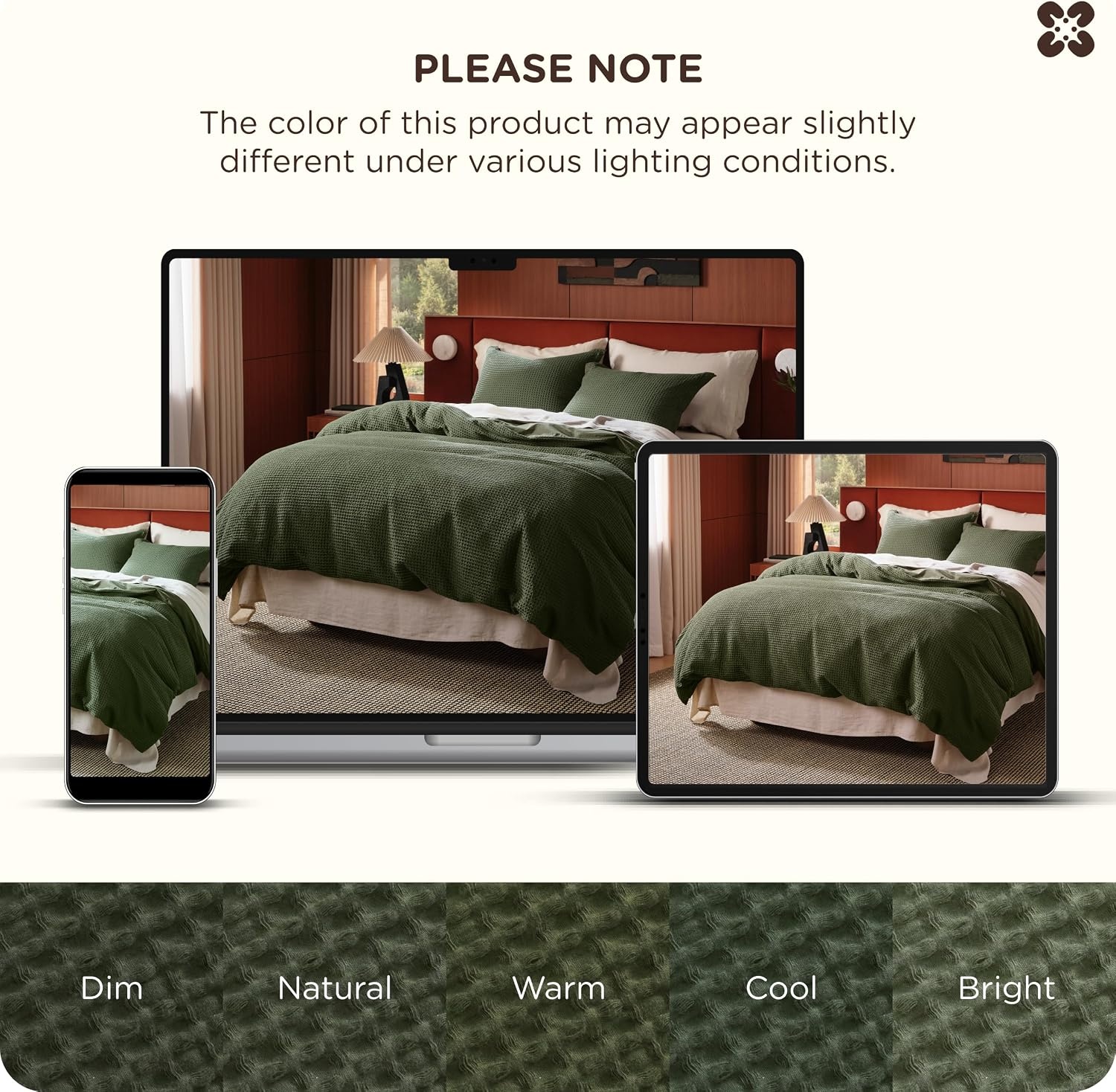 image:imageBedsure PureWoven 3 Pieces 100 Cotton Waffle Duvet Cover Set Queen White Waffle Weave Texture Soft SkinFriendly Breathable AllSeason Machine Washable Home Decor Gift Good Housekeeping Seal14 Olive Green No Comforter