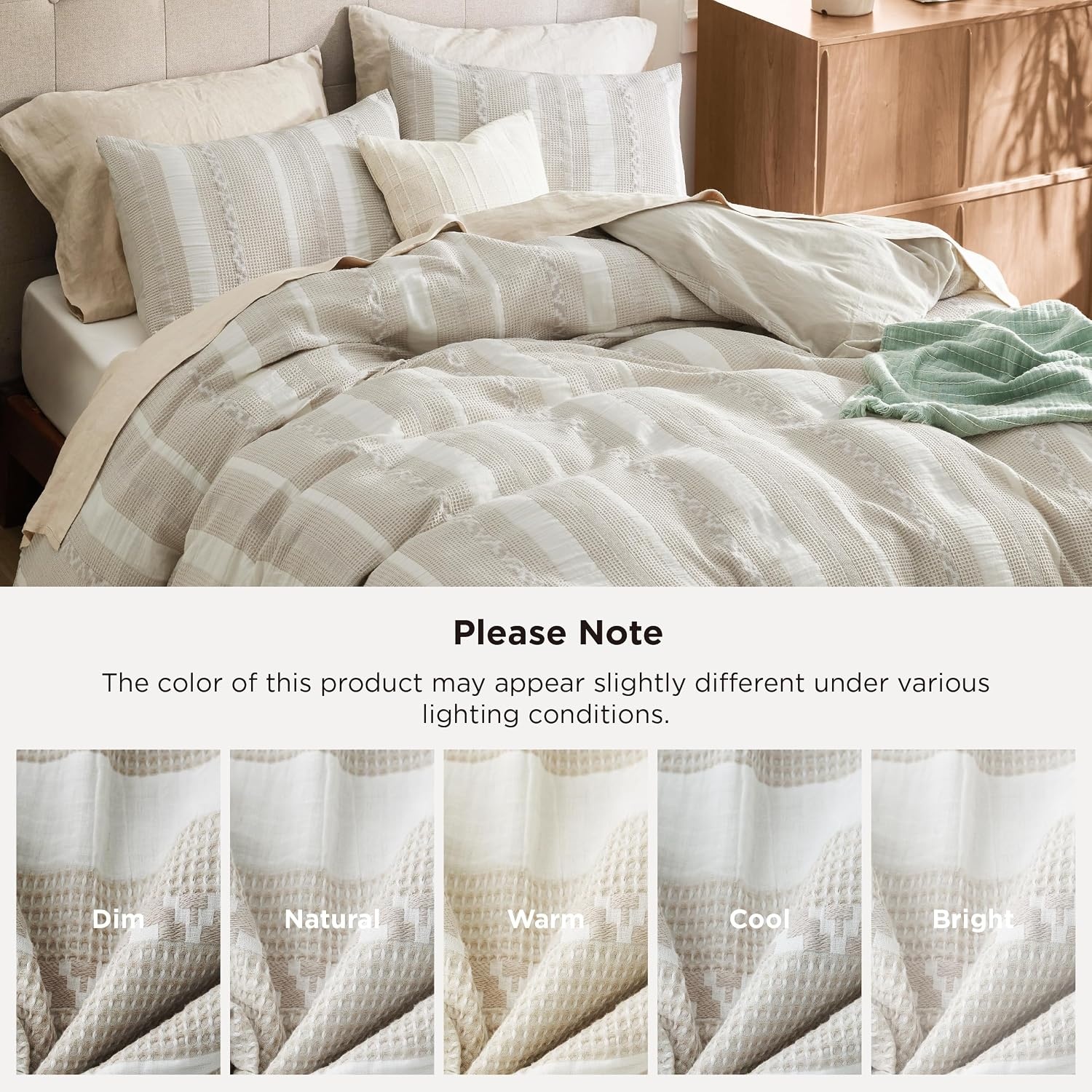 image:imageBedsure PureWoven 3 Pieces 100 Cotton Waffle Duvet Cover Set Queen White Waffle Weave Texture Soft SkinFriendly Breathable AllSeason Machine Washable Home Decor Gift Good Housekeeping Seal19 Strip Linen No Comforter