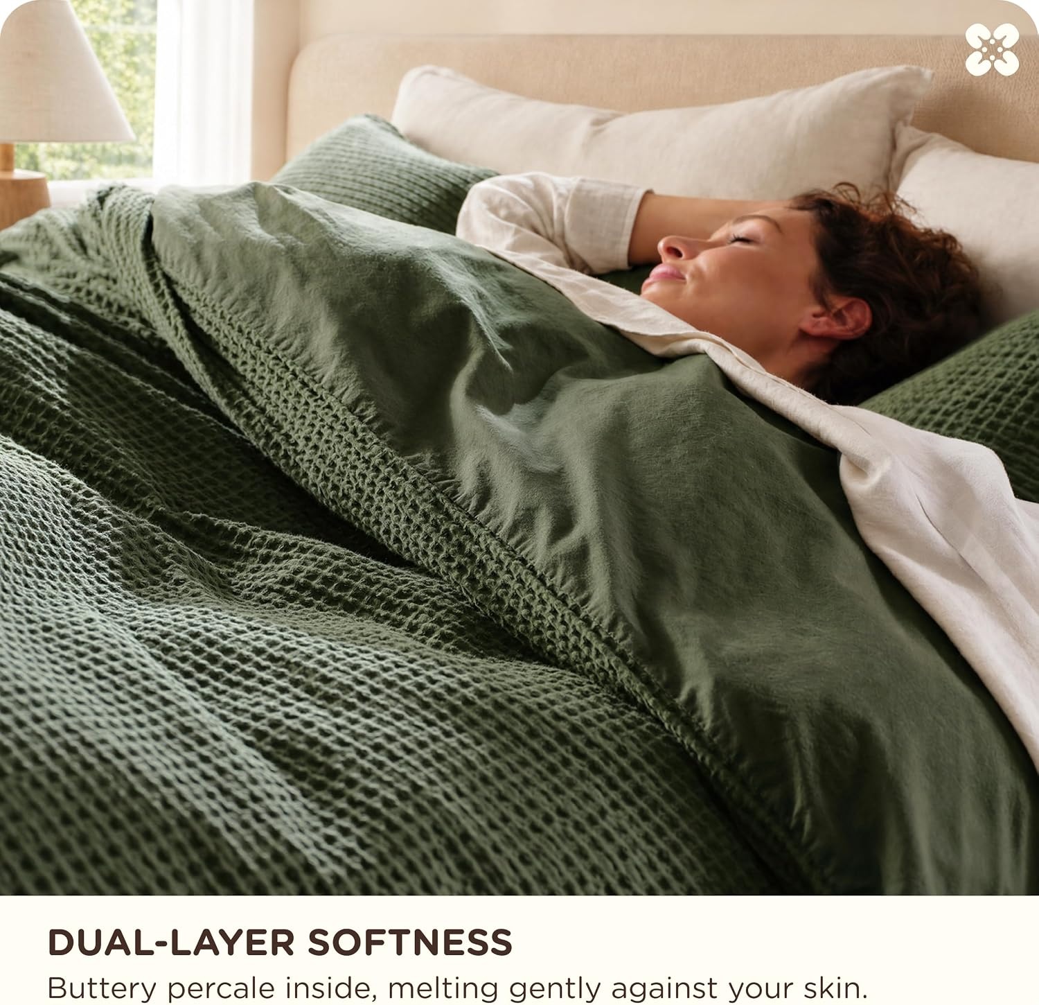 image:imageBedsure PureWoven 3 Pieces 100 Cotton Waffle Duvet Cover Set Queen White Waffle Weave Texture Soft SkinFriendly Breathable AllSeason Machine Washable Home Decor Gift Good Housekeeping Seal14 Olive Green No Comforter